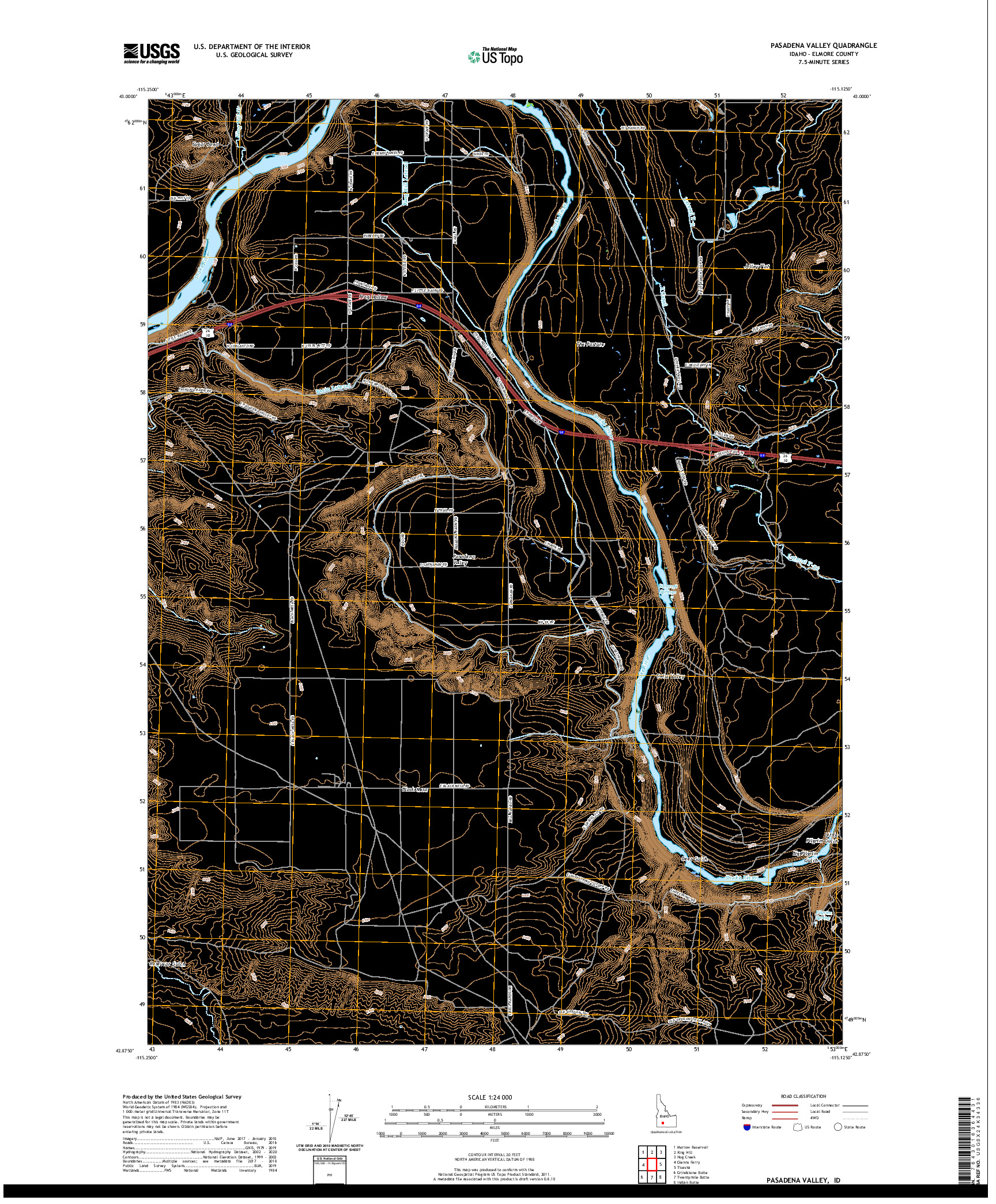 USGS US TOPO 7.5-MINUTE MAP FOR PASADENA VALLEY, ID 2020
