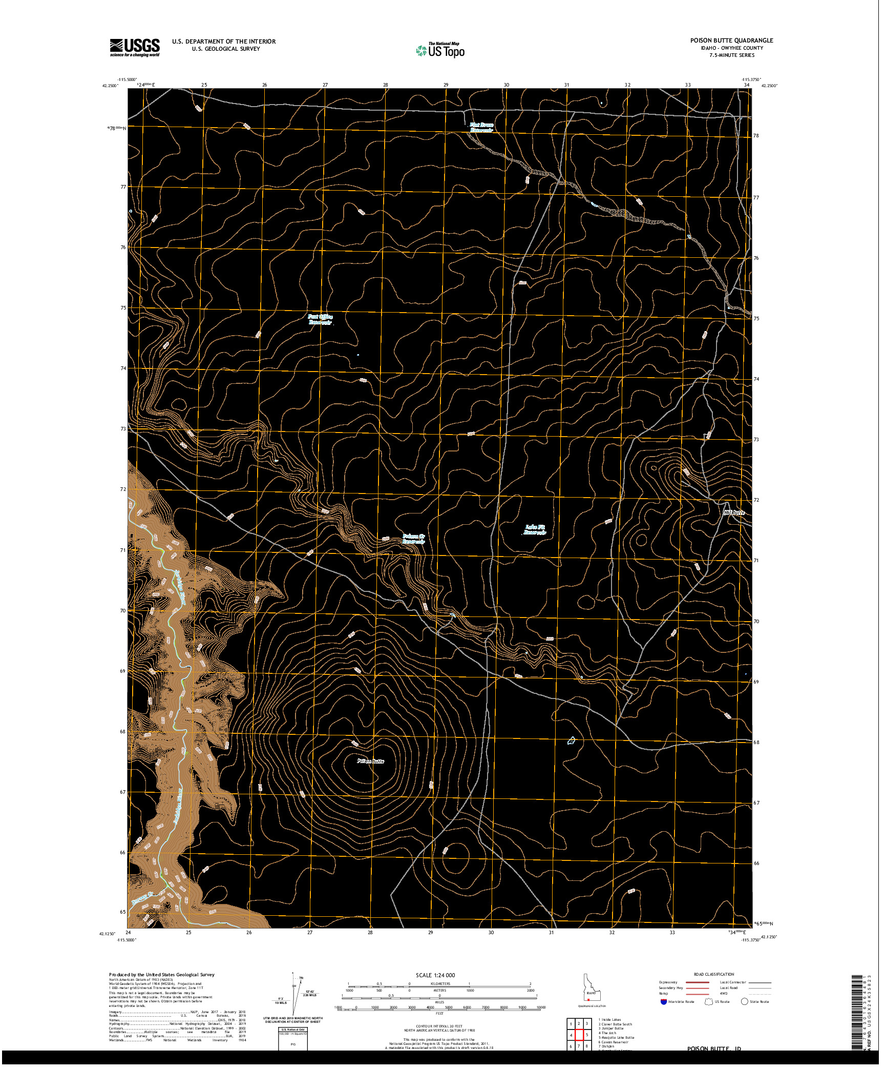 USGS US TOPO 7.5-MINUTE MAP FOR POISON BUTTE, ID 2020