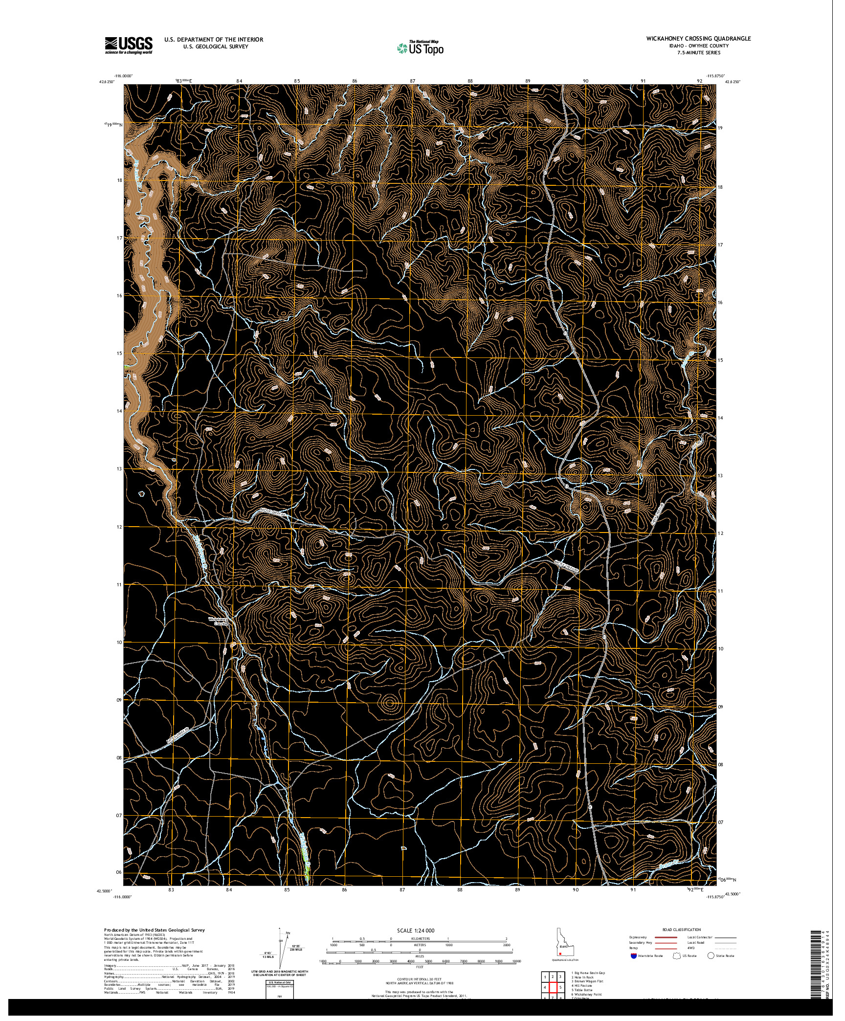 USGS US TOPO 7.5-MINUTE MAP FOR WICKAHONEY CROSSING, ID 2020