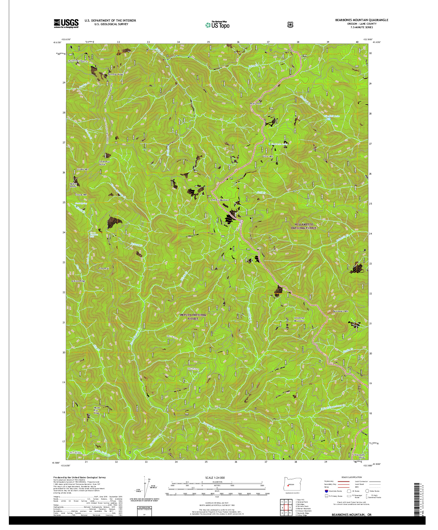 USGS US TOPO 7.5-MINUTE MAP FOR BEARBONES MOUNTAIN, OR 2020