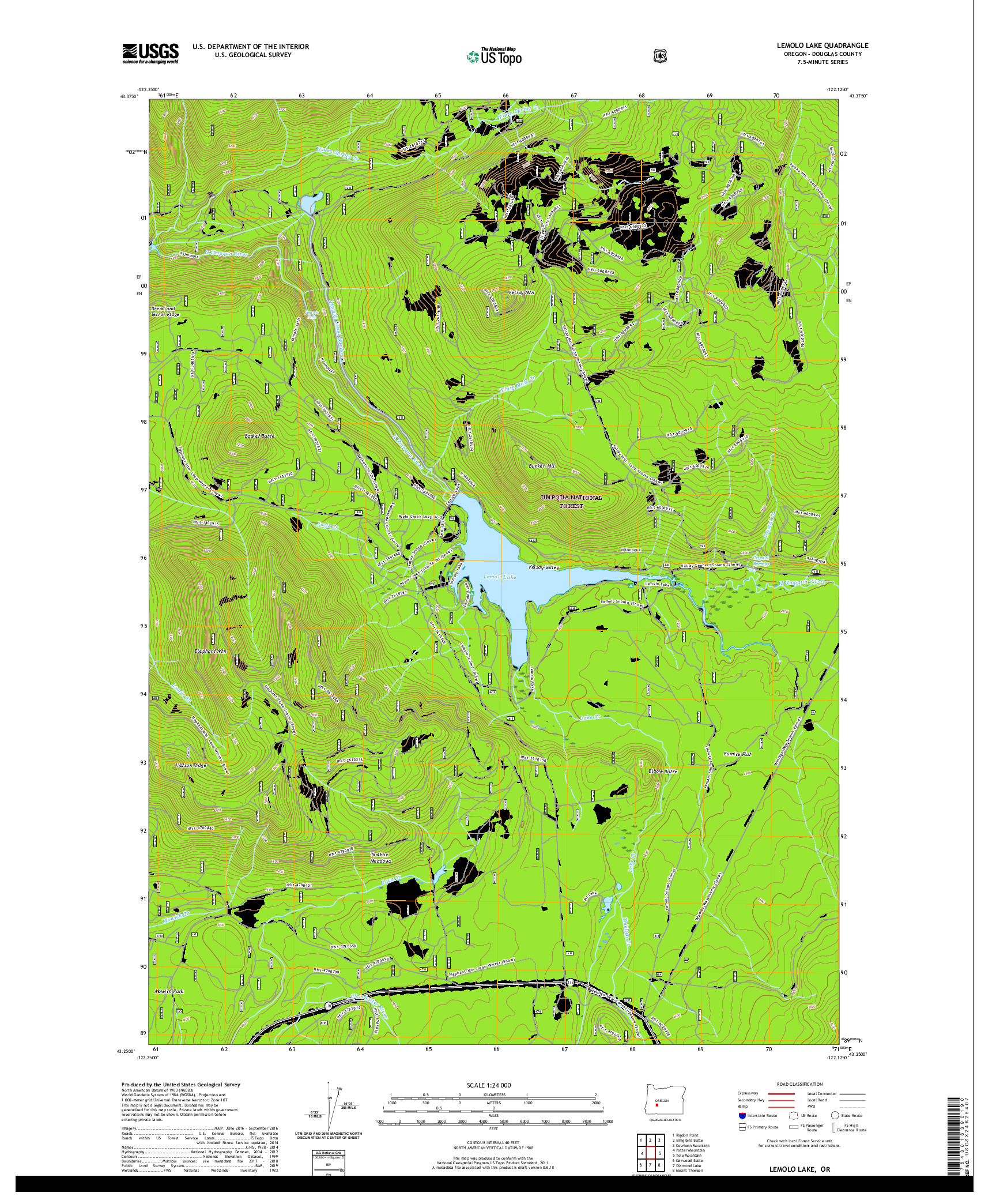 USGS US TOPO 7.5-MINUTE MAP FOR LEMOLO LAKE, OR 2020
