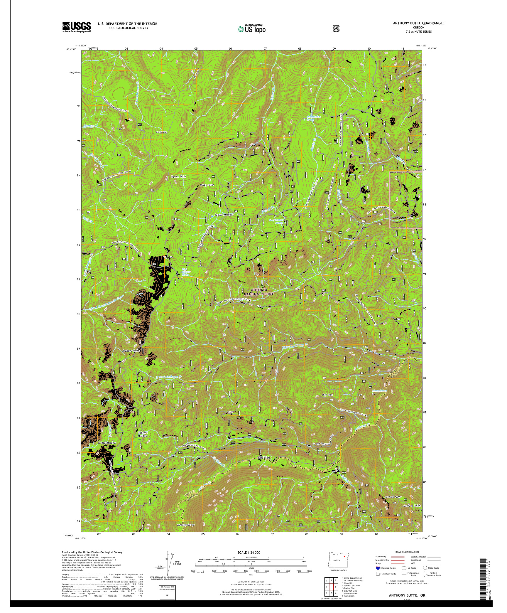 USGS US TOPO 7.5-MINUTE MAP FOR ANTHONY BUTTE, OR 2020