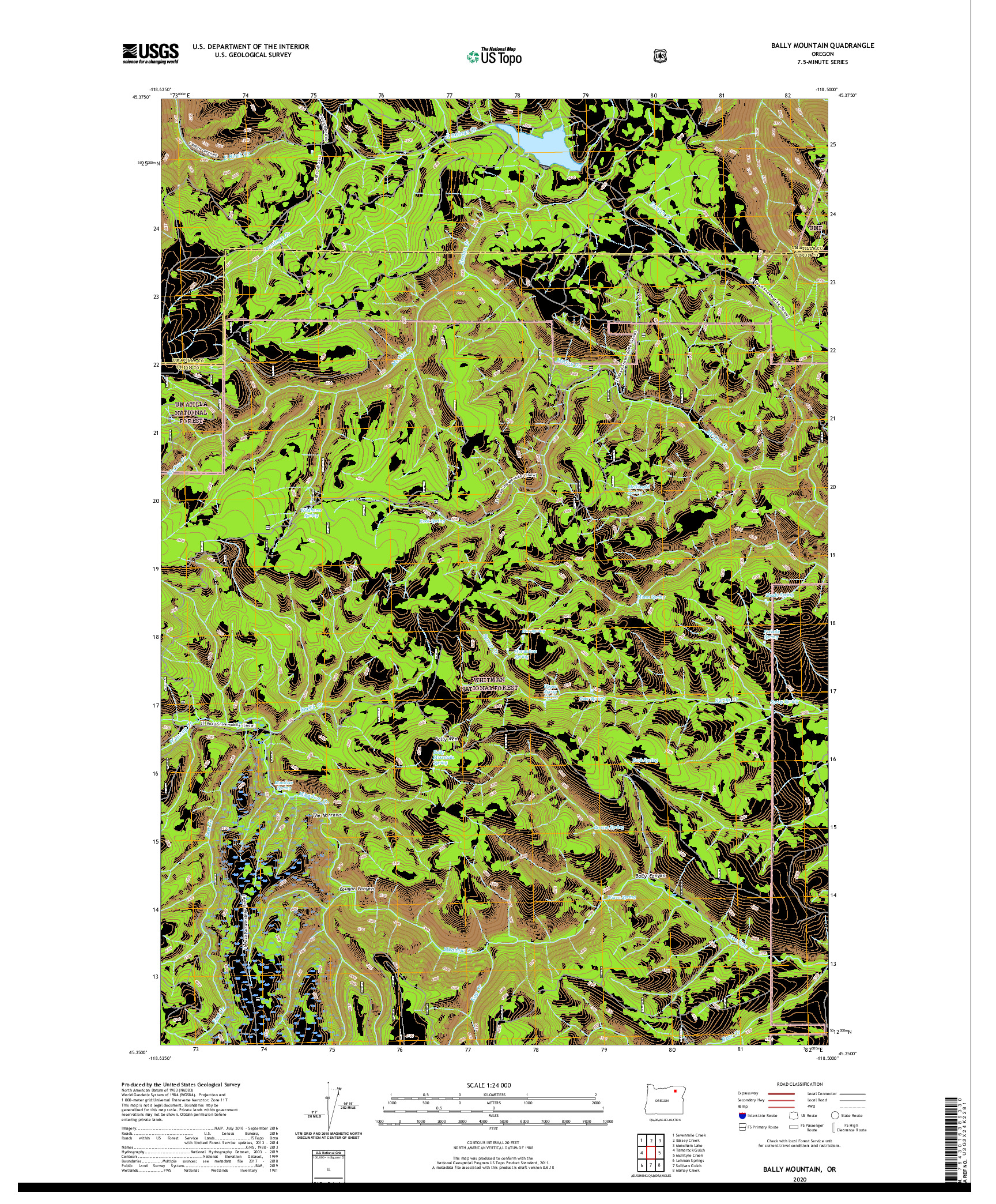 USGS US TOPO 7.5-MINUTE MAP FOR BALLY MOUNTAIN, OR 2020