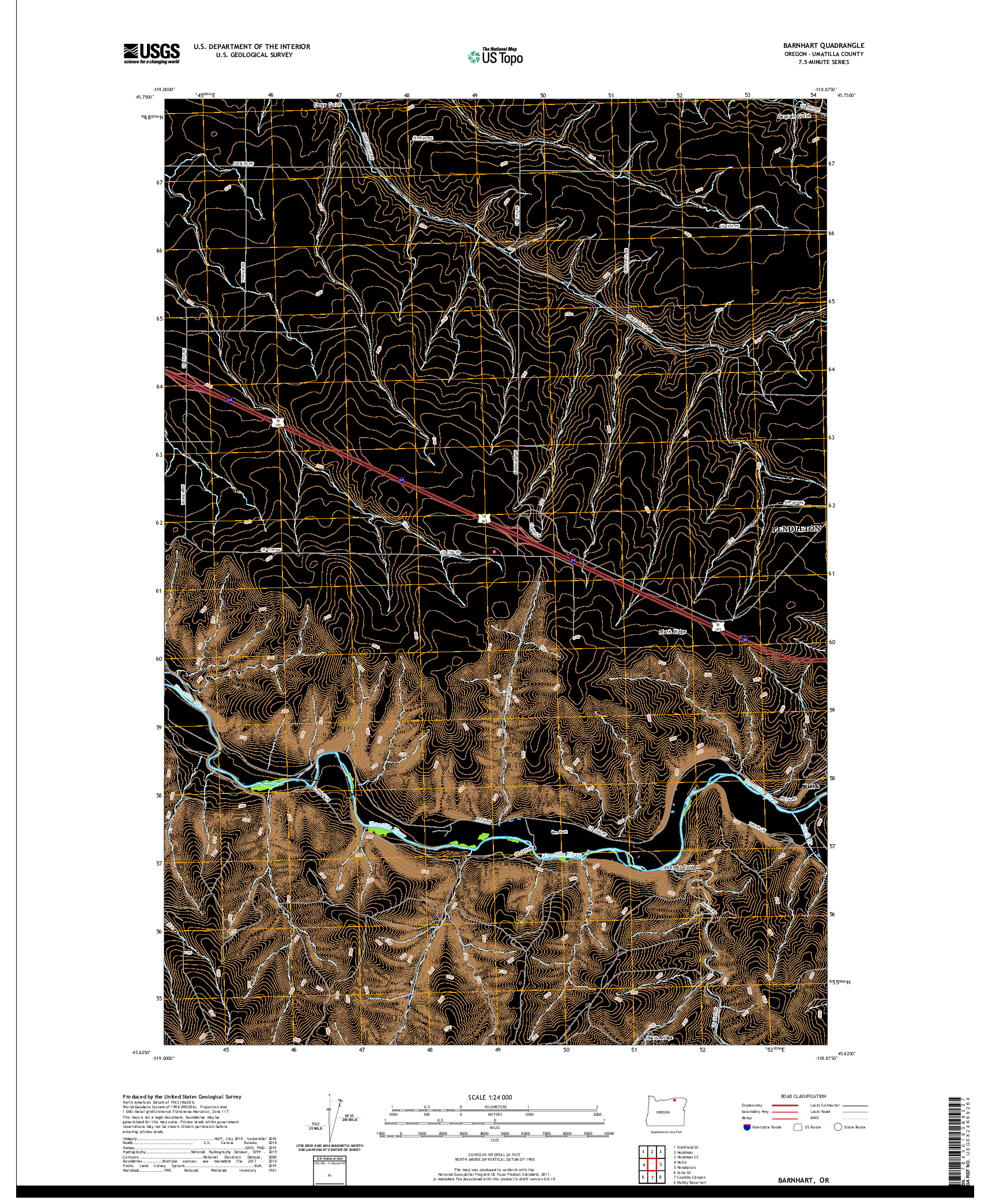 USGS US TOPO 7.5-MINUTE MAP FOR BARNHART, OR 2020