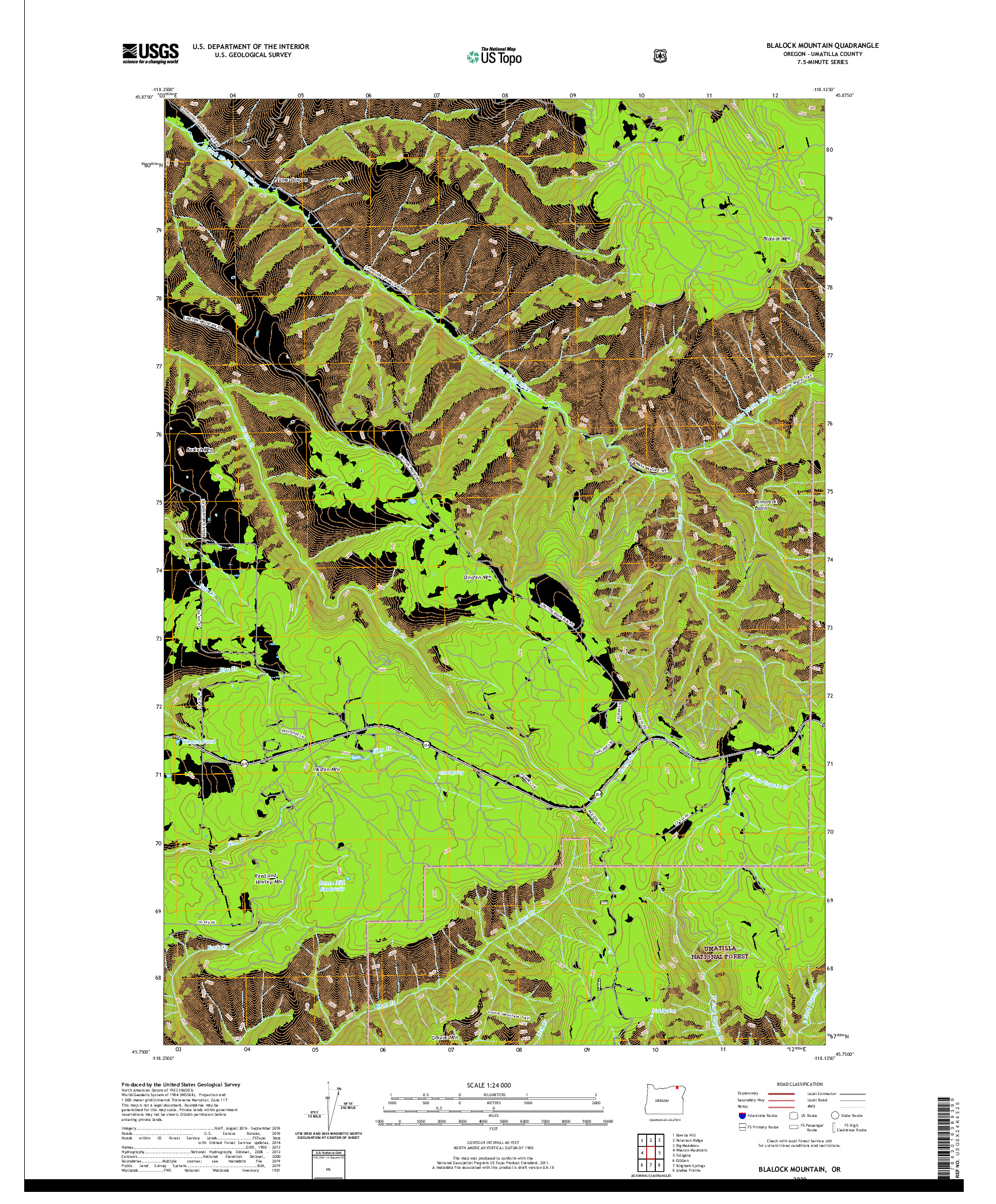 USGS US TOPO 7.5-MINUTE MAP FOR BLALOCK MOUNTAIN, OR 2020