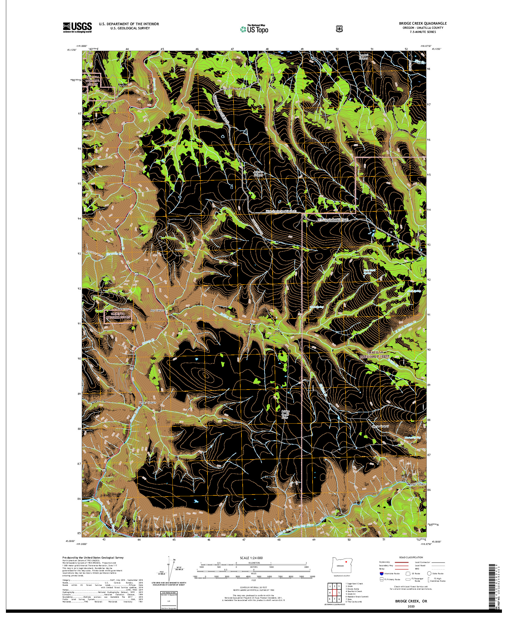 USGS US TOPO 7.5-MINUTE MAP FOR BRIDGE CREEK, OR 2020