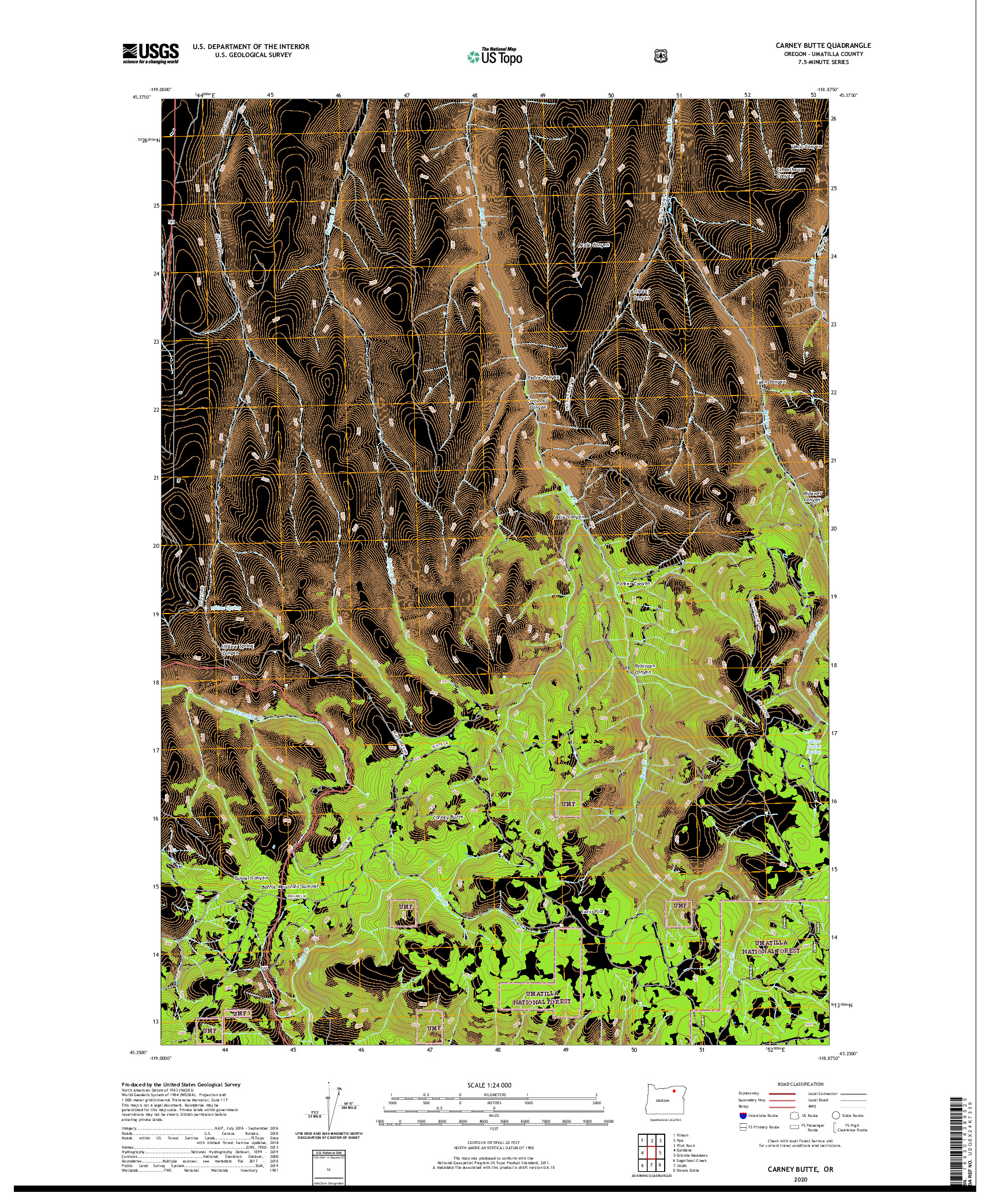 USGS US TOPO 7.5-MINUTE MAP FOR CARNEY BUTTE, OR 2020