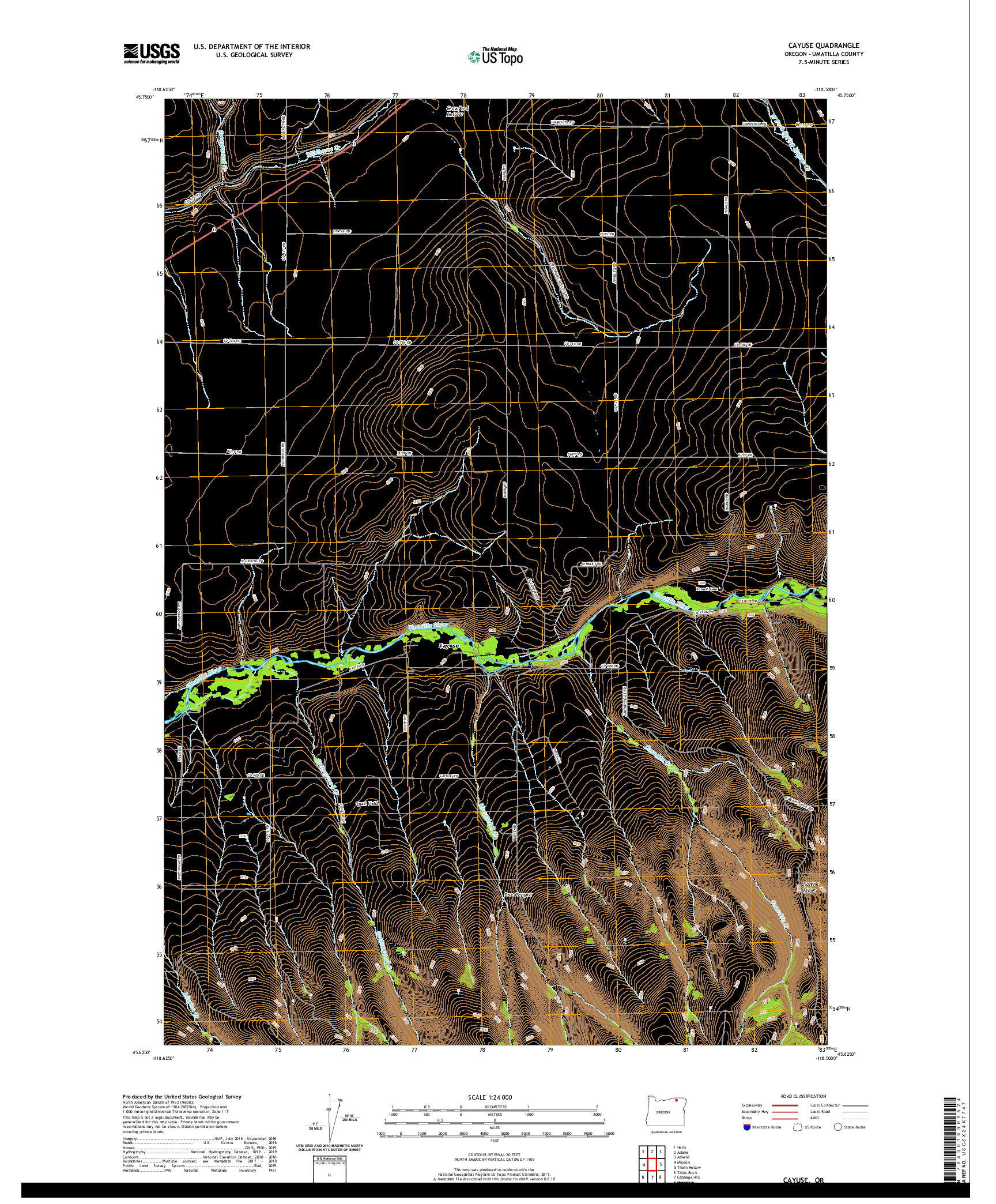 USGS US TOPO 7.5-MINUTE MAP FOR CAYUSE, OR 2020