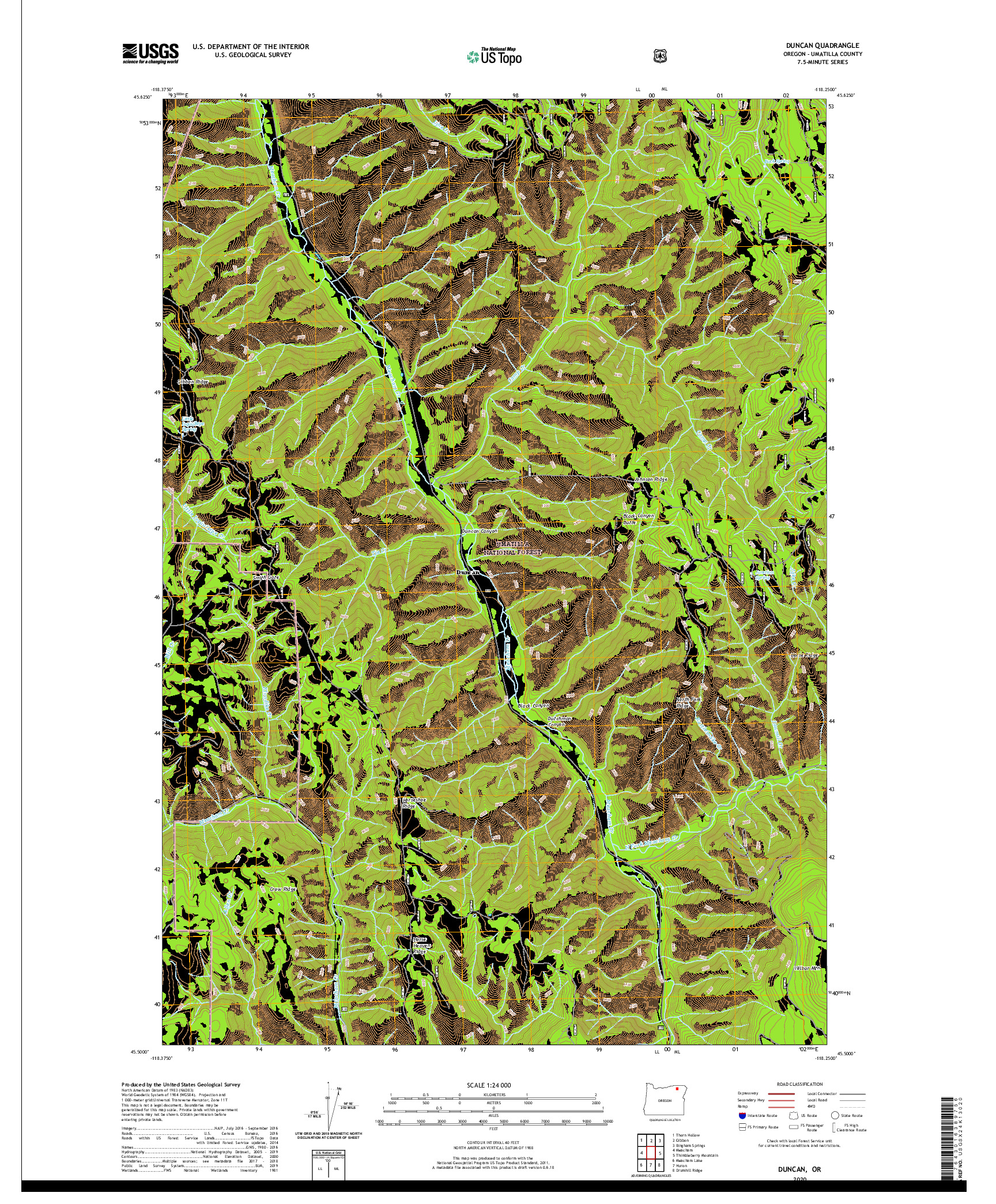 USGS US TOPO 7.5-MINUTE MAP FOR DUNCAN, OR 2020
