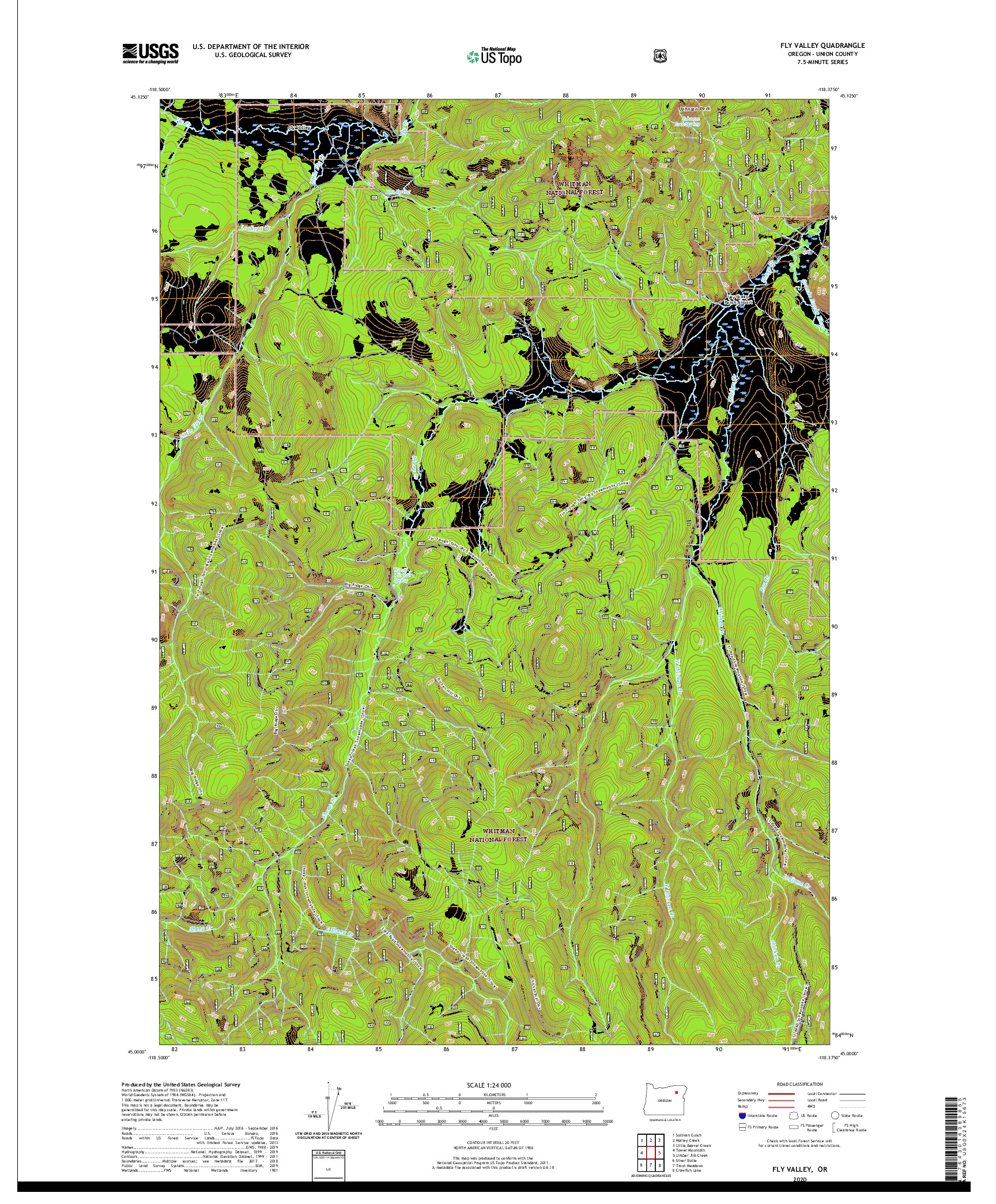 USGS US TOPO 7.5-MINUTE MAP FOR FLY VALLEY, OR 2020
