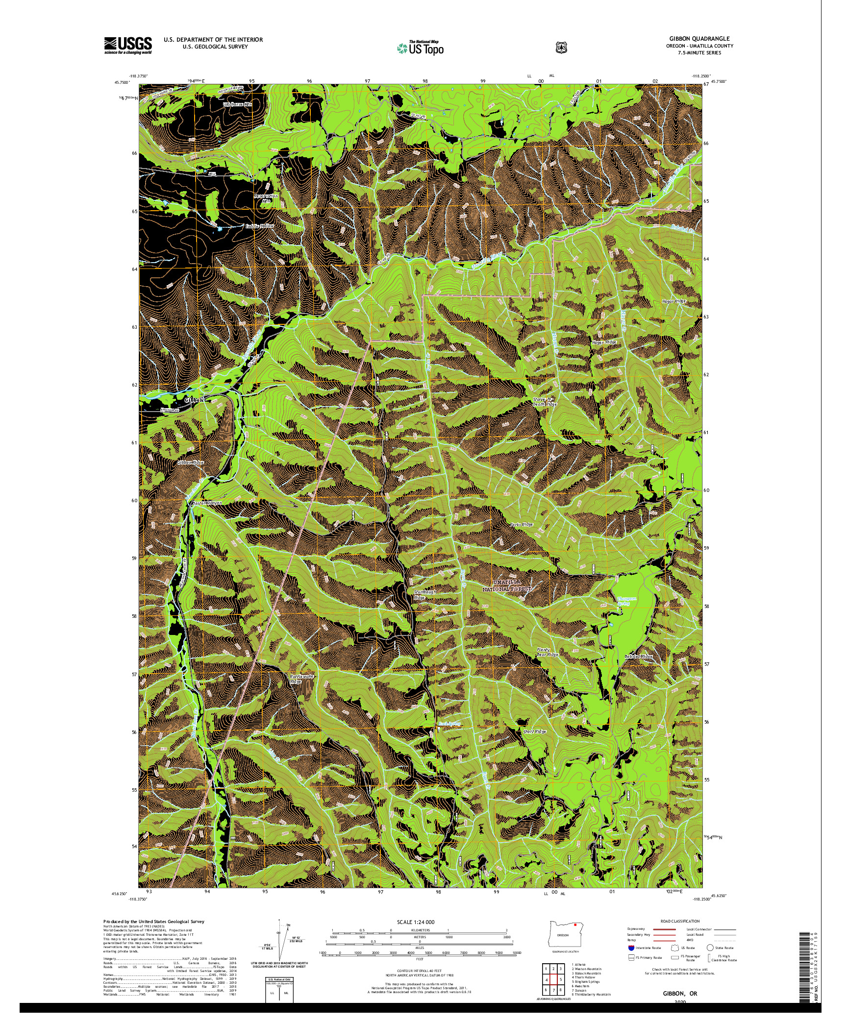 USGS US TOPO 7.5-MINUTE MAP FOR GIBBON, OR 2020