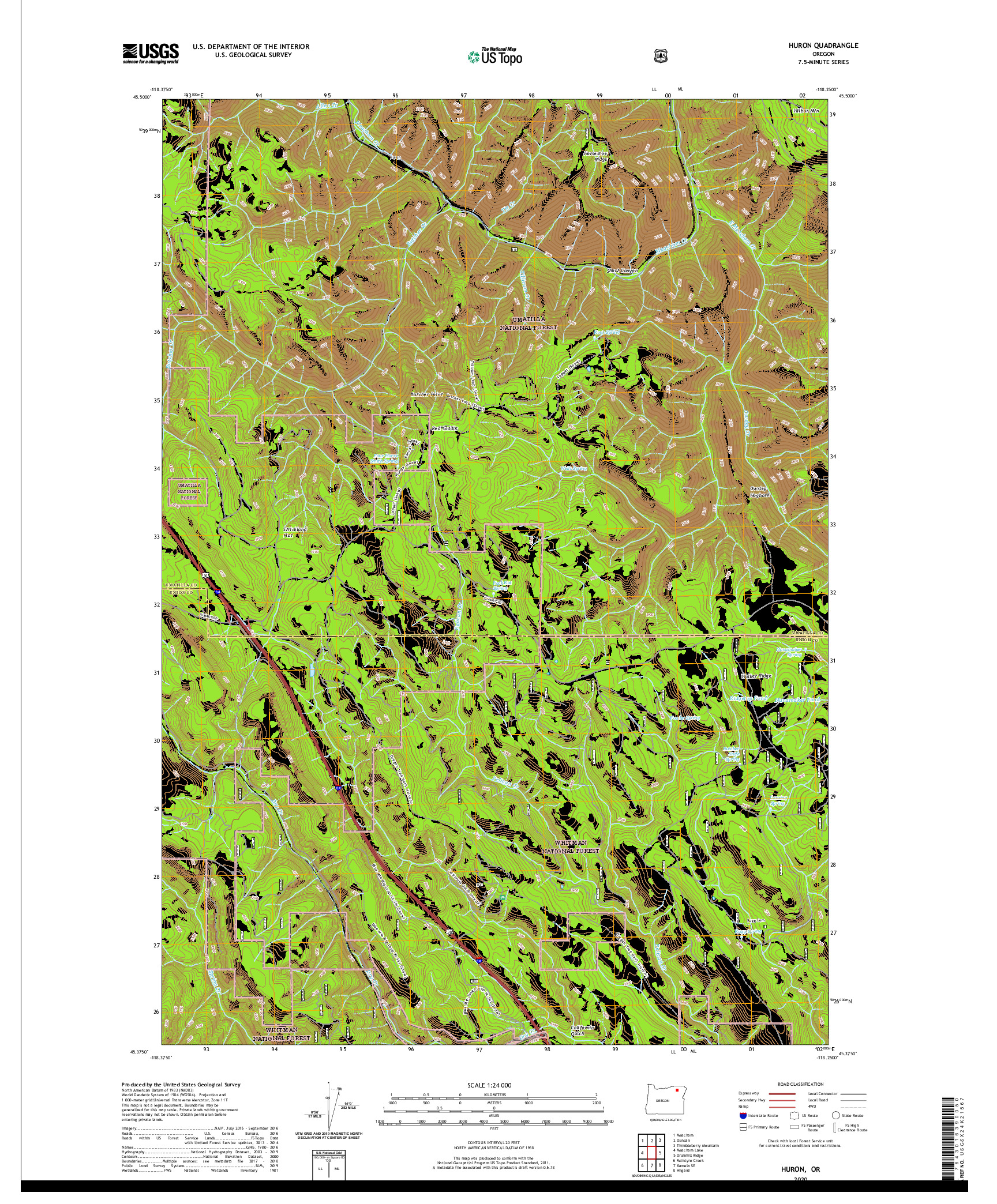 USGS US TOPO 7.5-MINUTE MAP FOR HURON, OR 2020