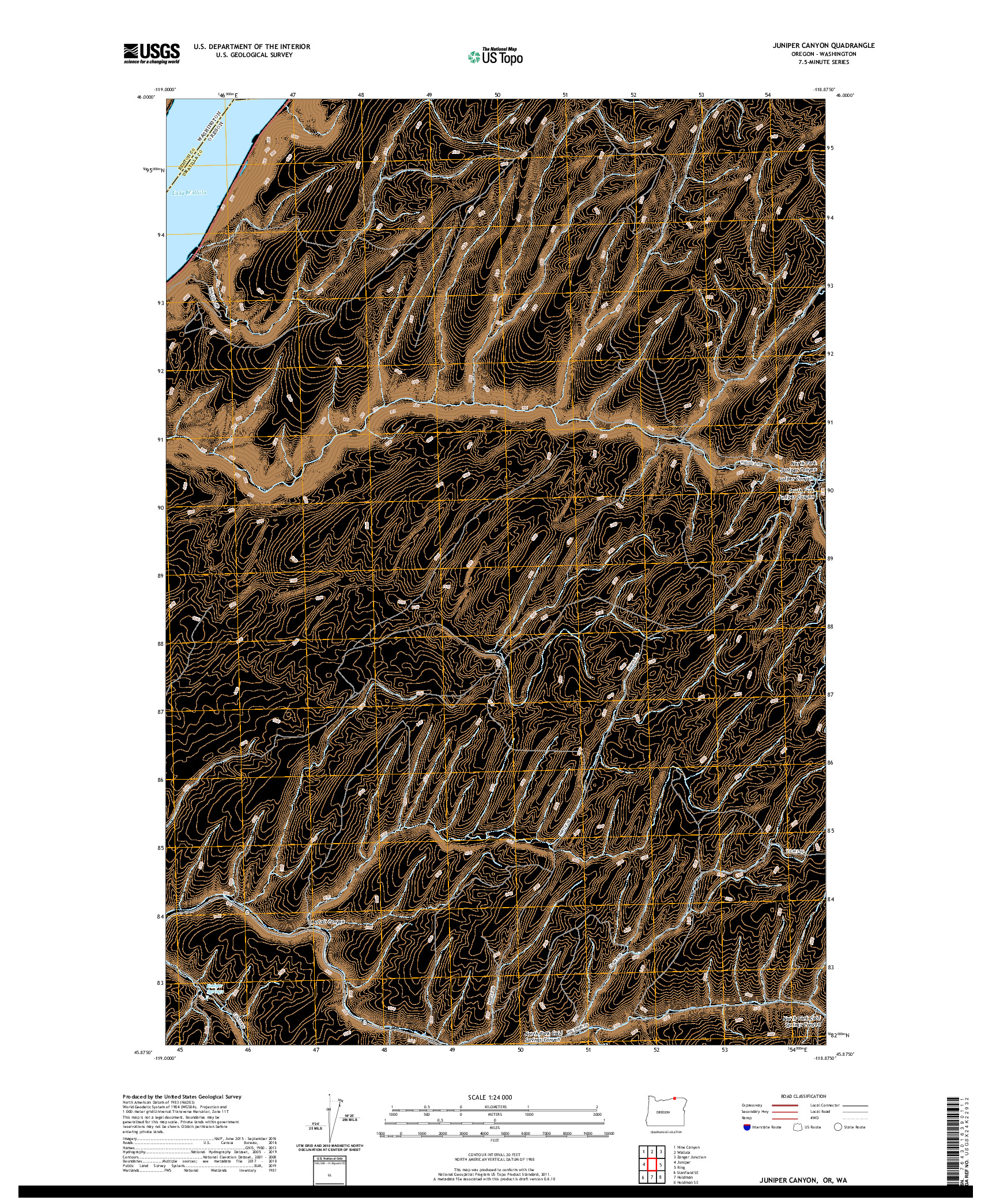 USGS US TOPO 7.5-MINUTE MAP FOR JUNIPER CANYON, OR,WA 2020