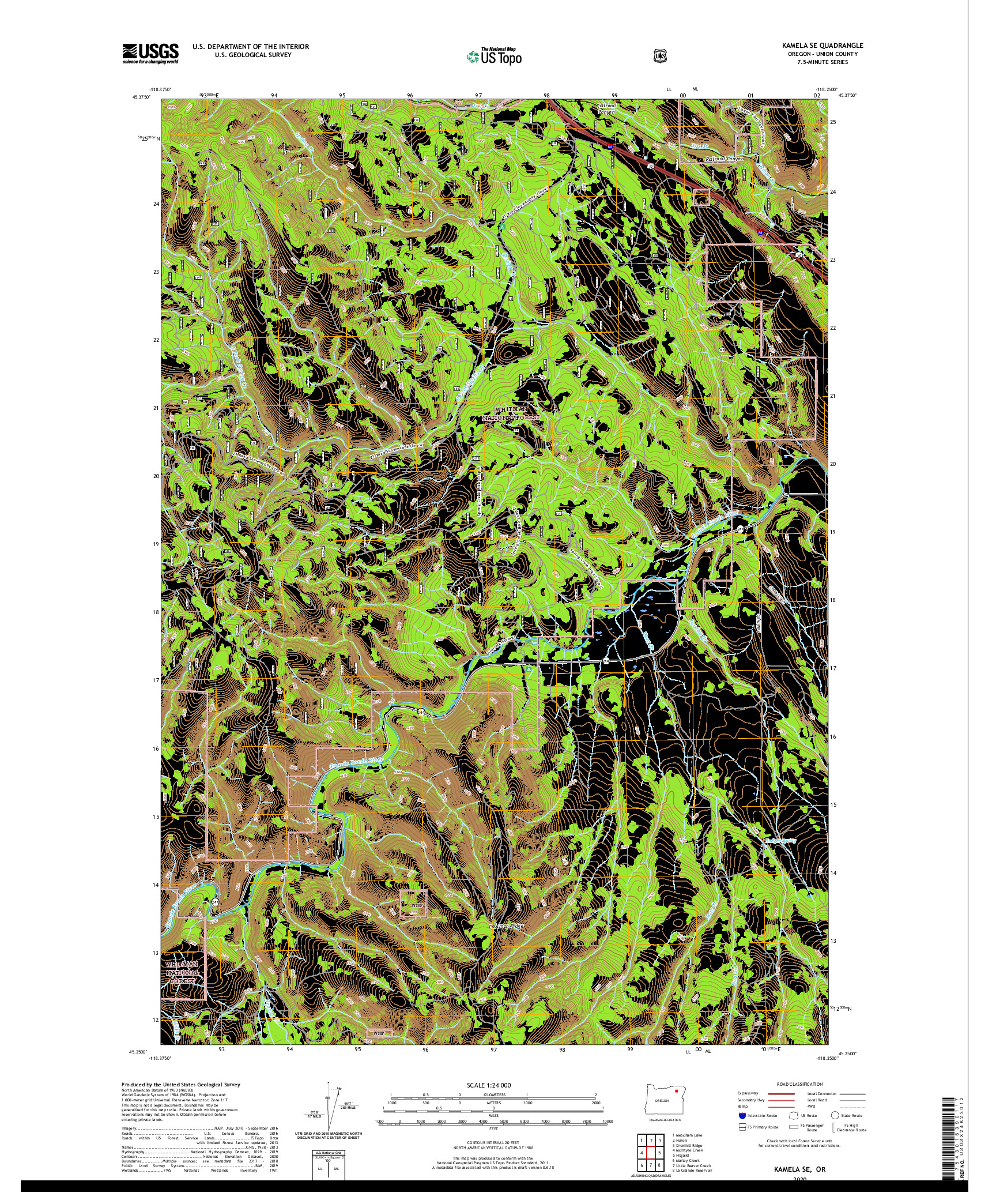 USGS US TOPO 7.5-MINUTE MAP FOR KAMELA SE, OR 2020