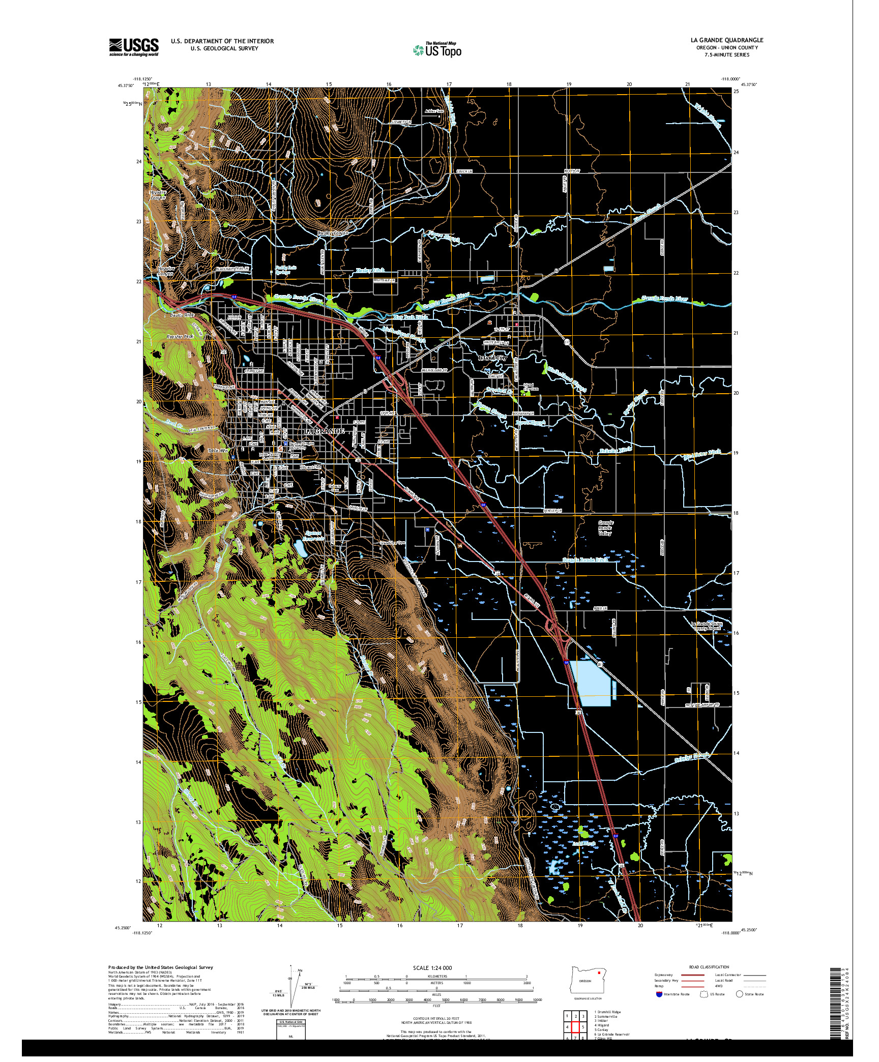USGS US TOPO 7.5-MINUTE MAP FOR LA GRANDE, OR 2020