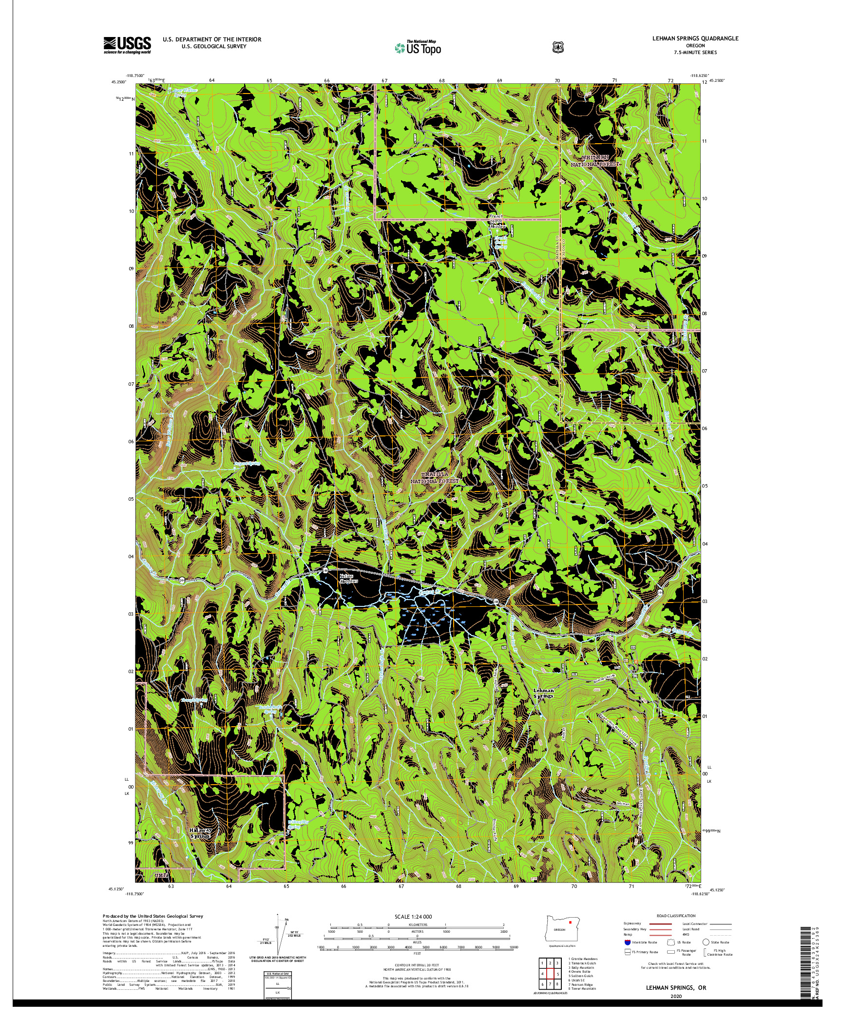 USGS US TOPO 7.5-MINUTE MAP FOR LEHMAN SPRINGS, OR 2020