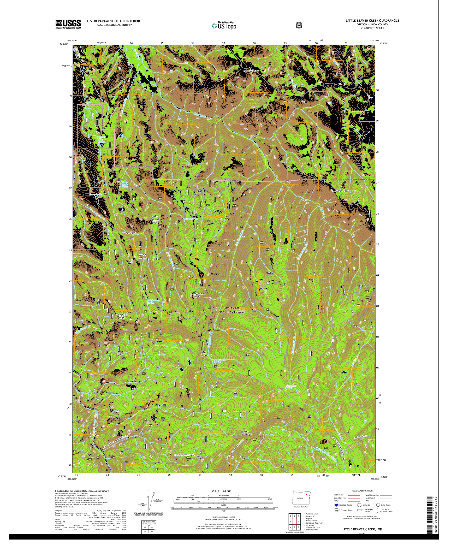 USGS US TOPO 7.5-MINUTE MAP FOR LITTLE BEAVER CREEK, OR 2020