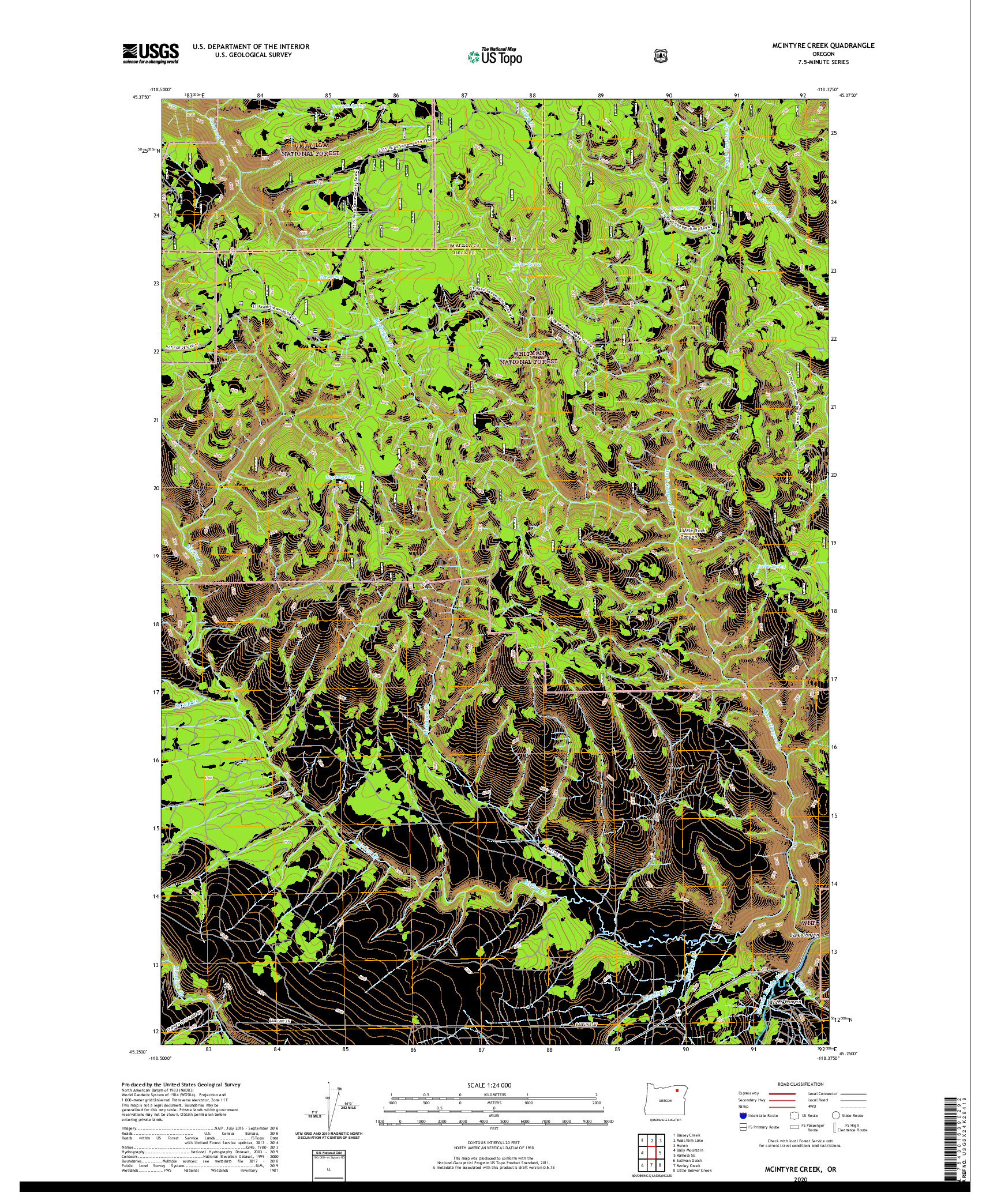 USGS US TOPO 7.5-MINUTE MAP FOR MCINTYRE CREEK, OR 2020