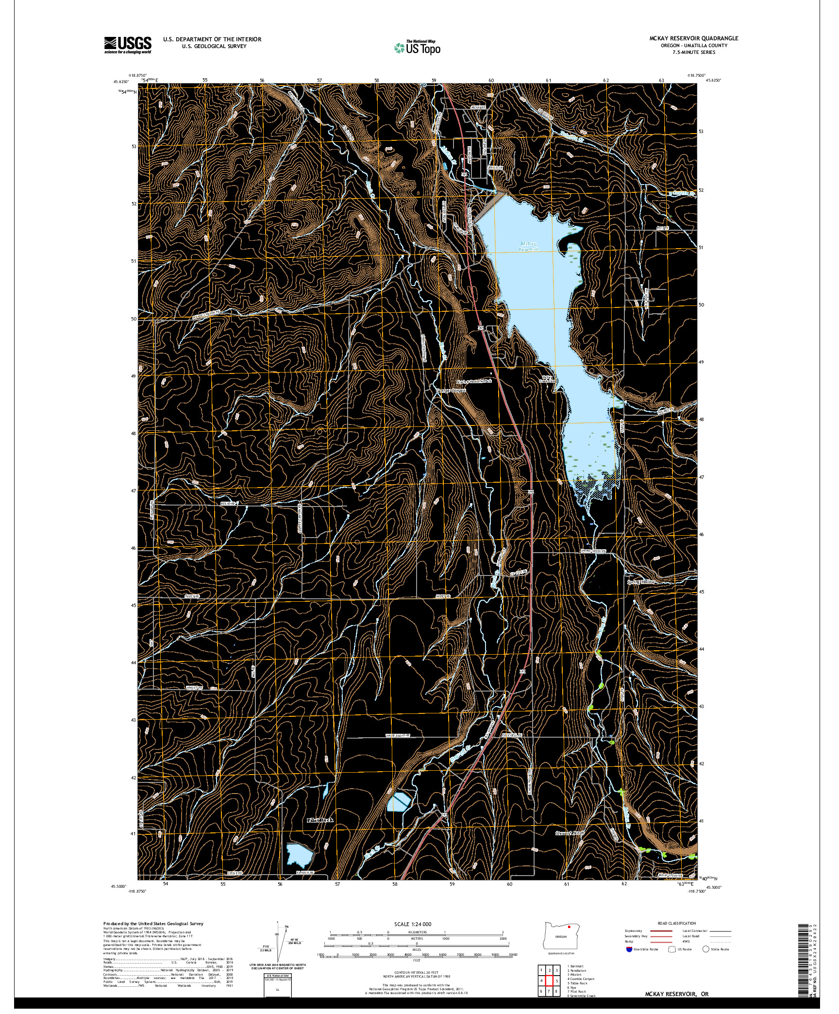 USGS US TOPO 7.5-MINUTE MAP FOR MCKAY RESERVOIR, OR 2020