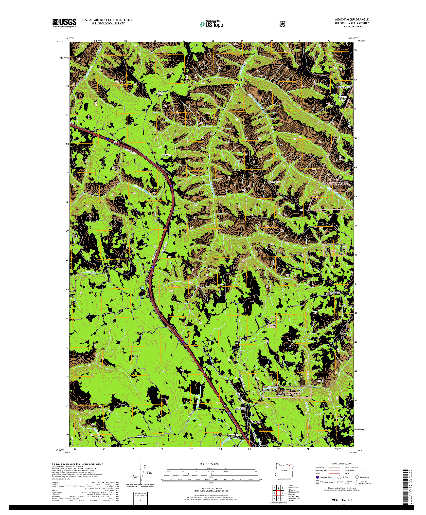 USGS US TOPO 7.5-MINUTE MAP FOR MEACHAM, OR 2020