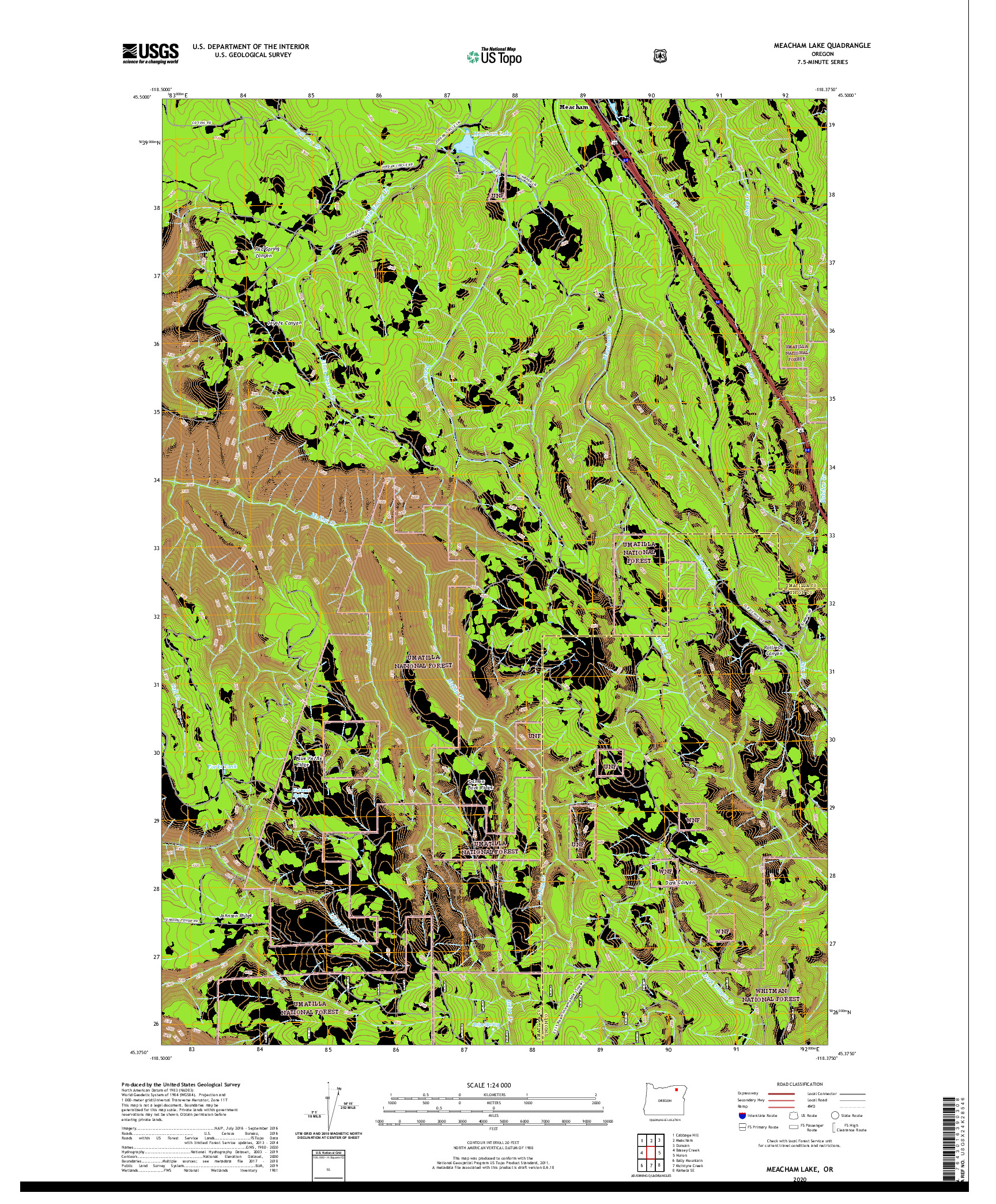 USGS US TOPO 7.5-MINUTE MAP FOR MEACHAM LAKE, OR 2020