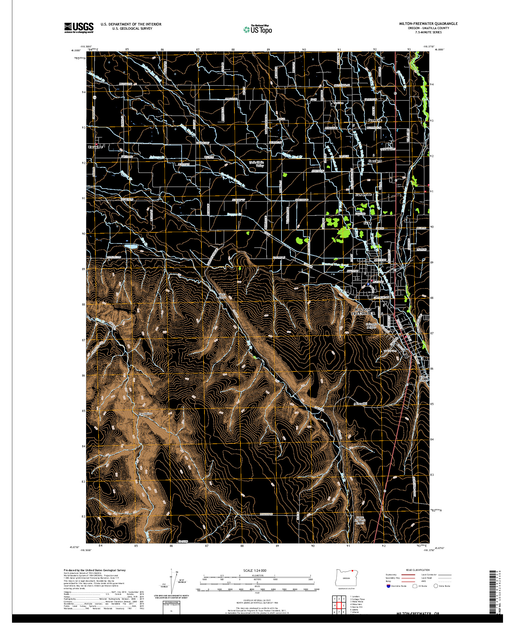 USGS US TOPO 7.5-MINUTE MAP FOR MILTON-FREEWATER, OR 2020