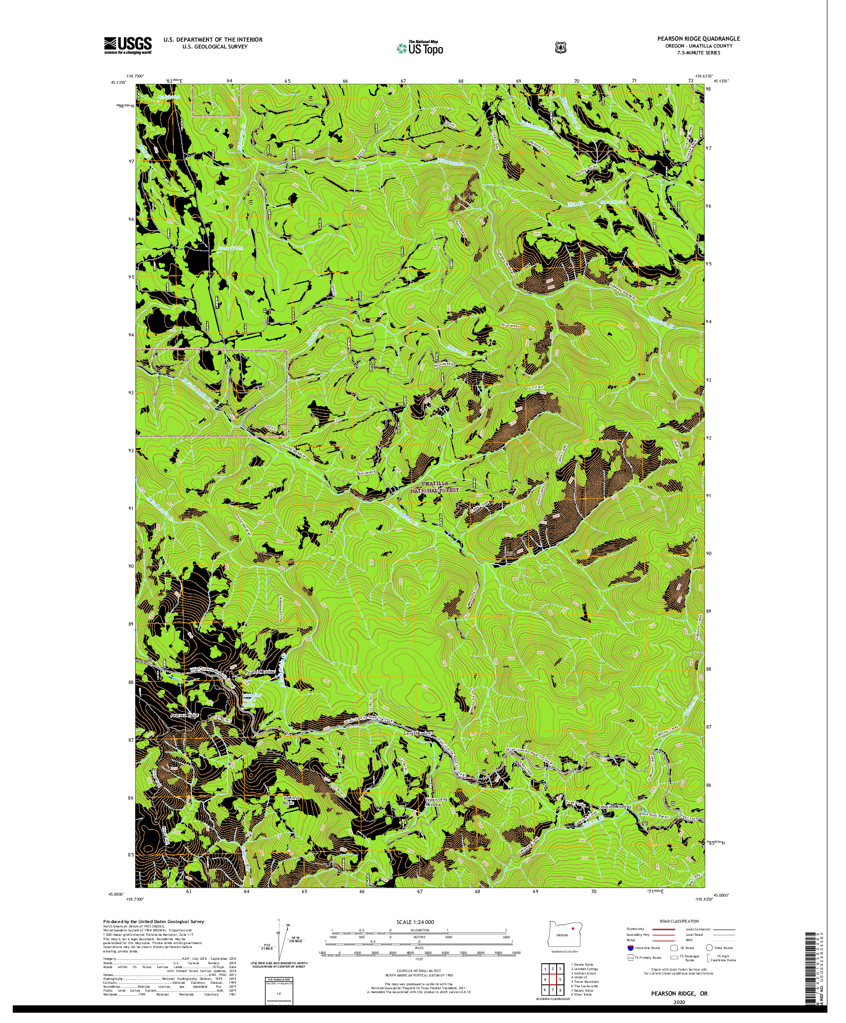 USGS US TOPO 7.5-MINUTE MAP FOR PEARSON RIDGE, OR 2020