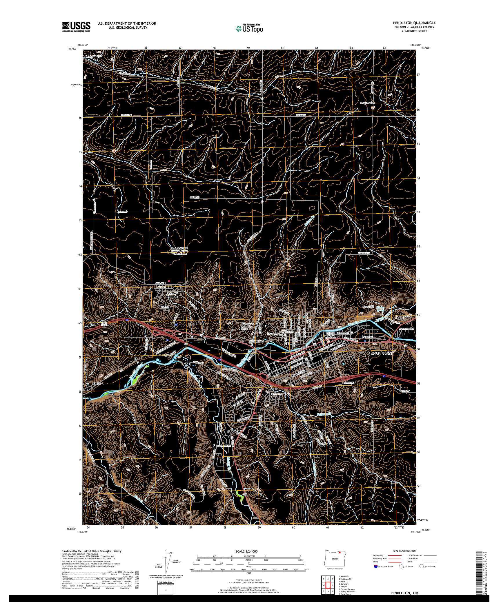 USGS US TOPO 7.5-MINUTE MAP FOR PENDLETON, OR 2020