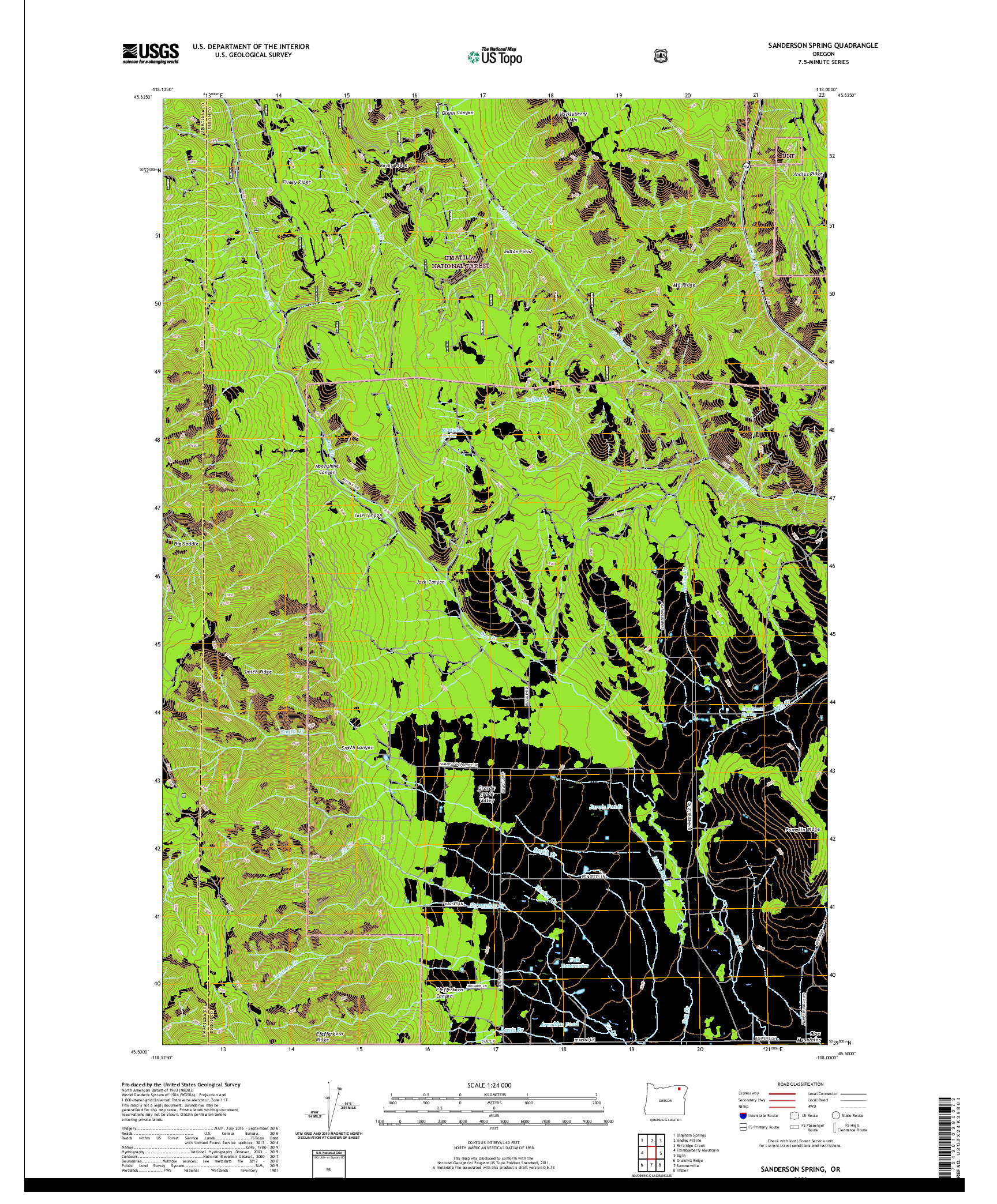 USGS US TOPO 7.5-MINUTE MAP FOR SANDERSON SPRING, OR 2020