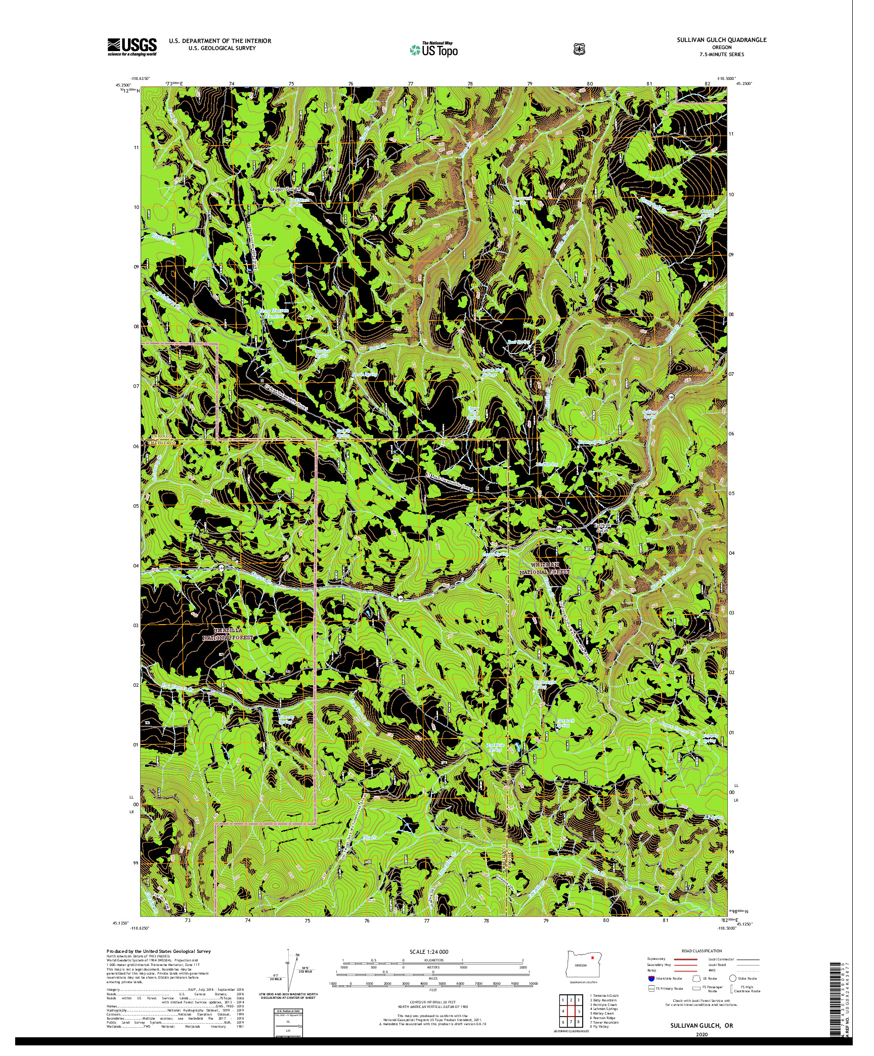 USGS US TOPO 7.5-MINUTE MAP FOR SULLIVAN GULCH, OR 2020