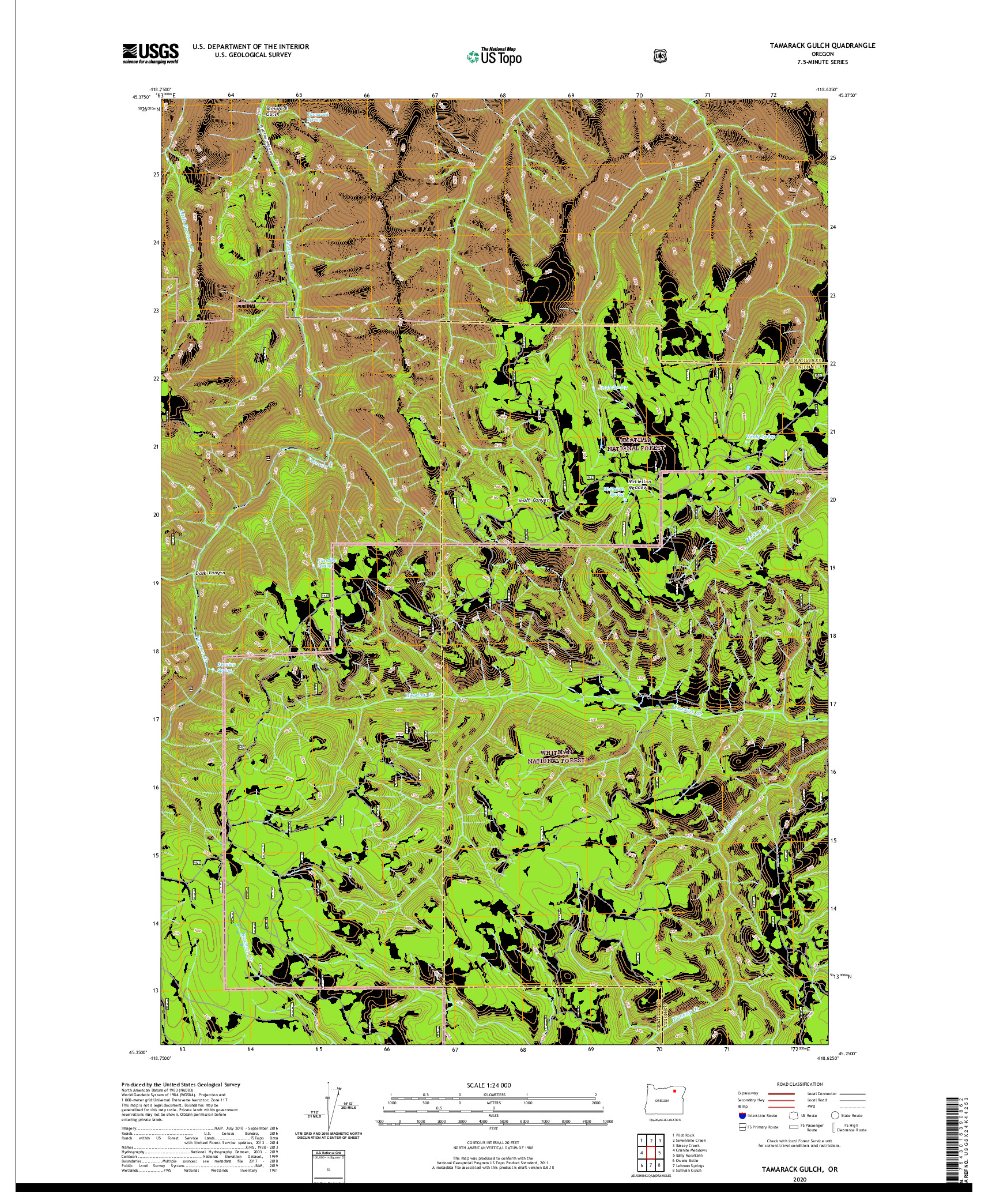 USGS US TOPO 7.5-MINUTE MAP FOR TAMARACK GULCH, OR 2020