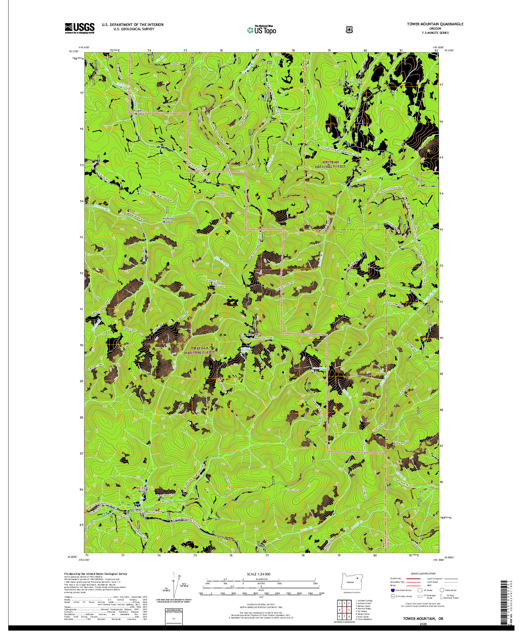 USGS US TOPO 7.5-MINUTE MAP FOR TOWER MOUNTAIN, OR 2020