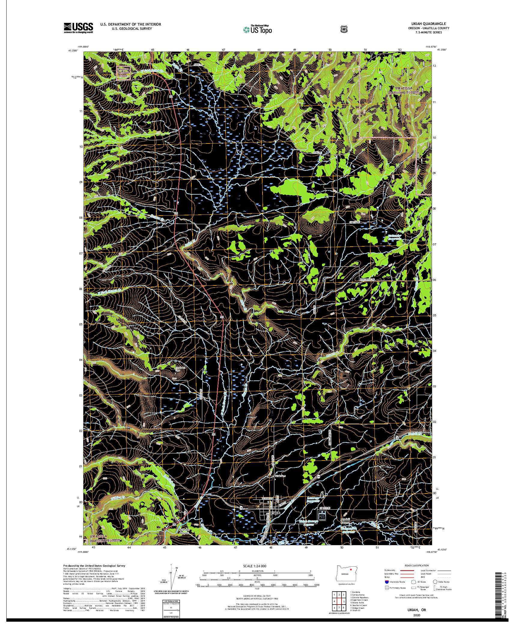 USGS US TOPO 7.5-MINUTE MAP FOR UKIAH, OR 2020