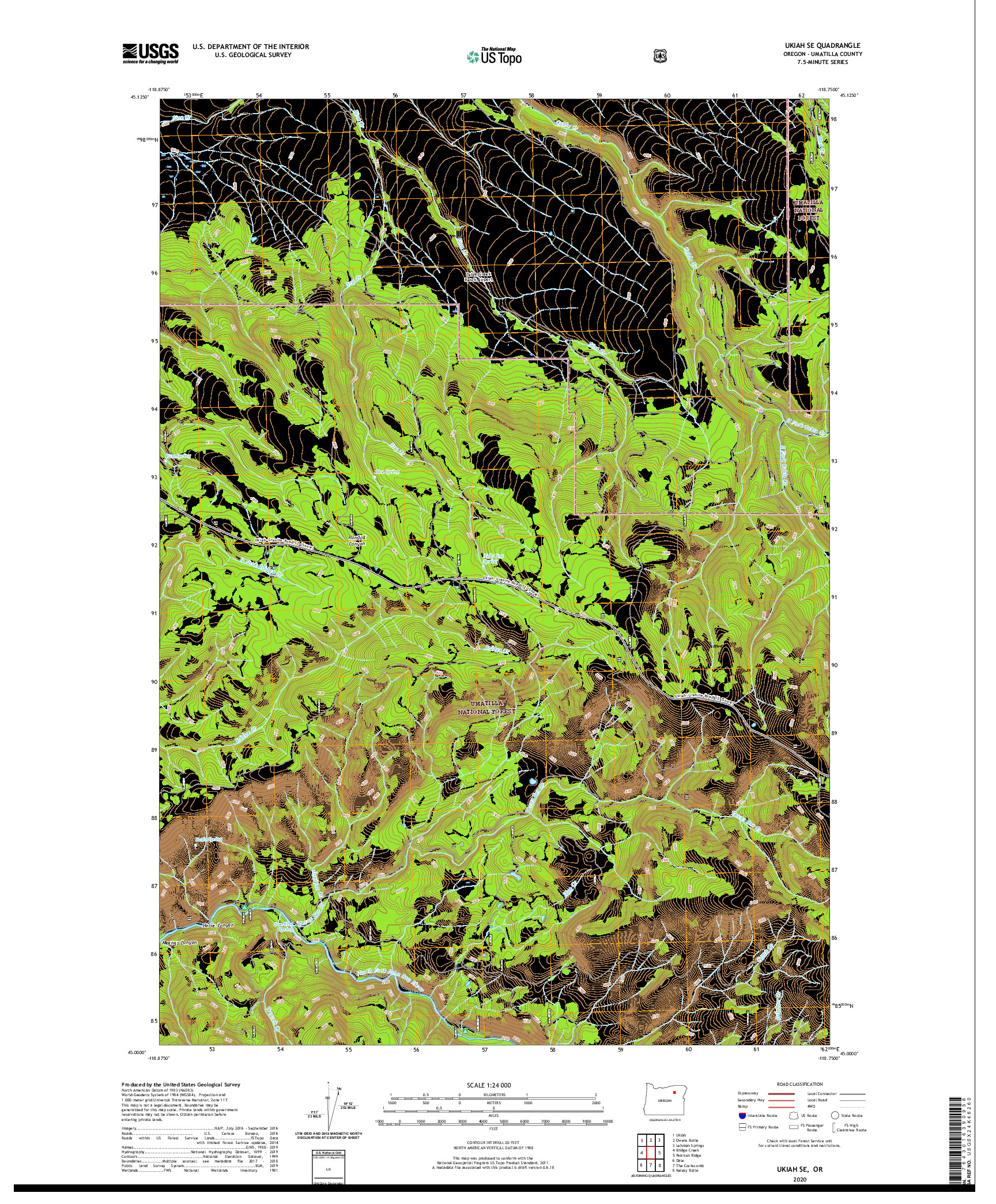 USGS US TOPO 7.5-MINUTE MAP FOR UKIAH SE, OR 2020