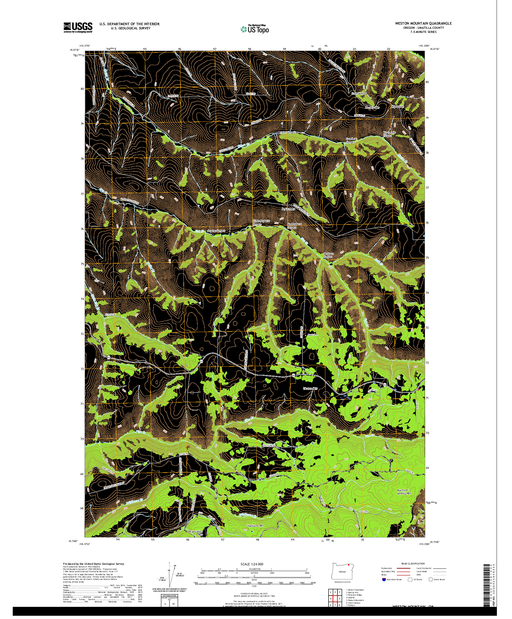 USGS US TOPO 7.5-MINUTE MAP FOR WESTON MOUNTAIN, OR 2020