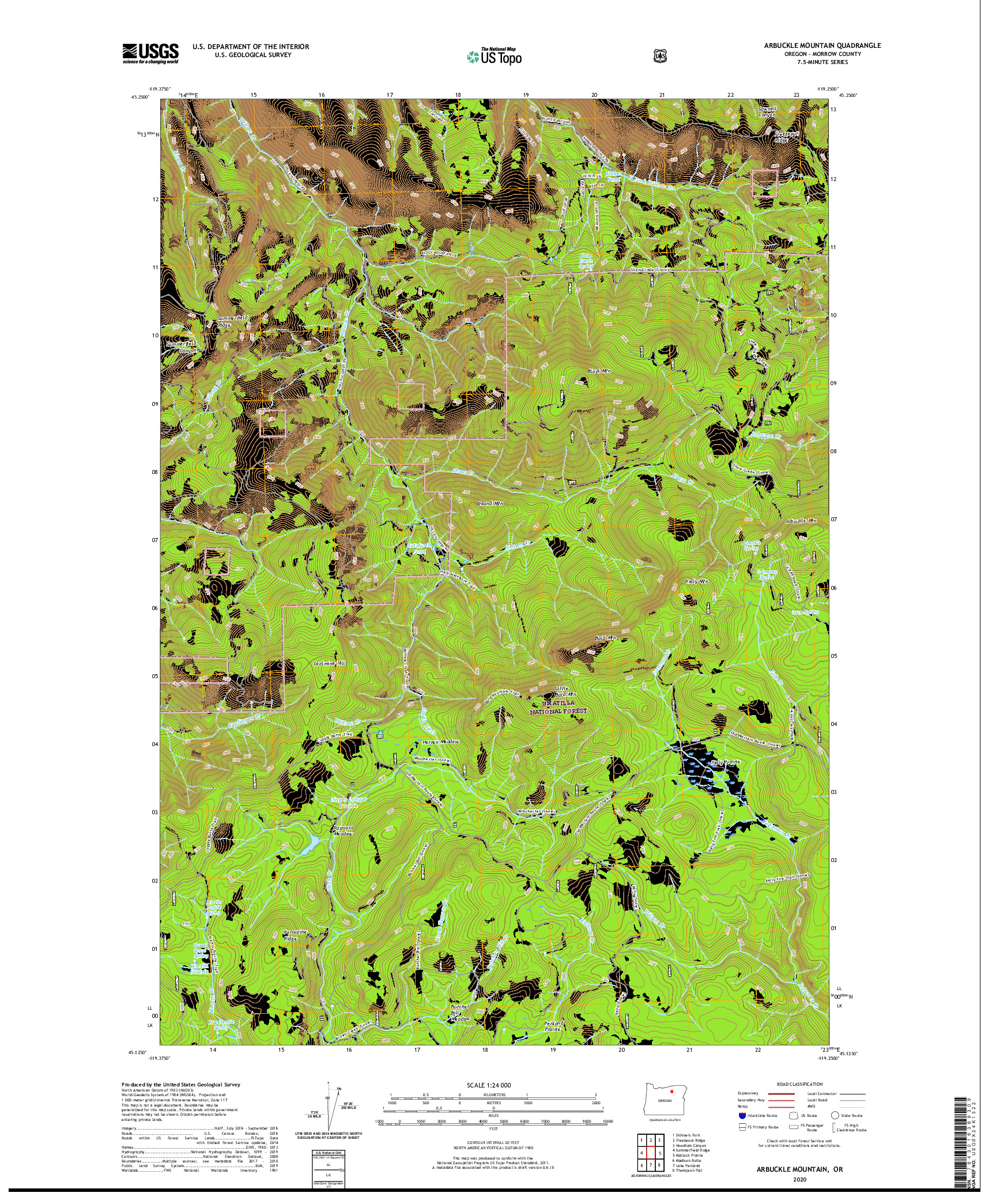 USGS US TOPO 7.5-MINUTE MAP FOR ARBUCKLE MOUNTAIN, OR 2020