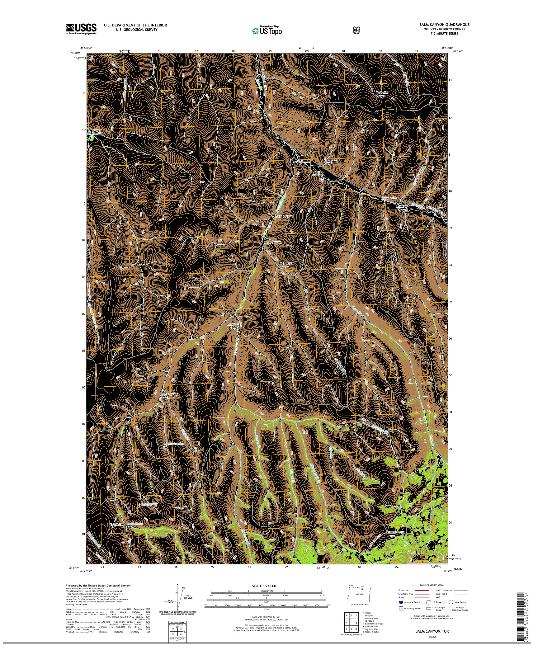 USGS US TOPO 7.5-MINUTE MAP FOR BALM CANYON, OR 2020