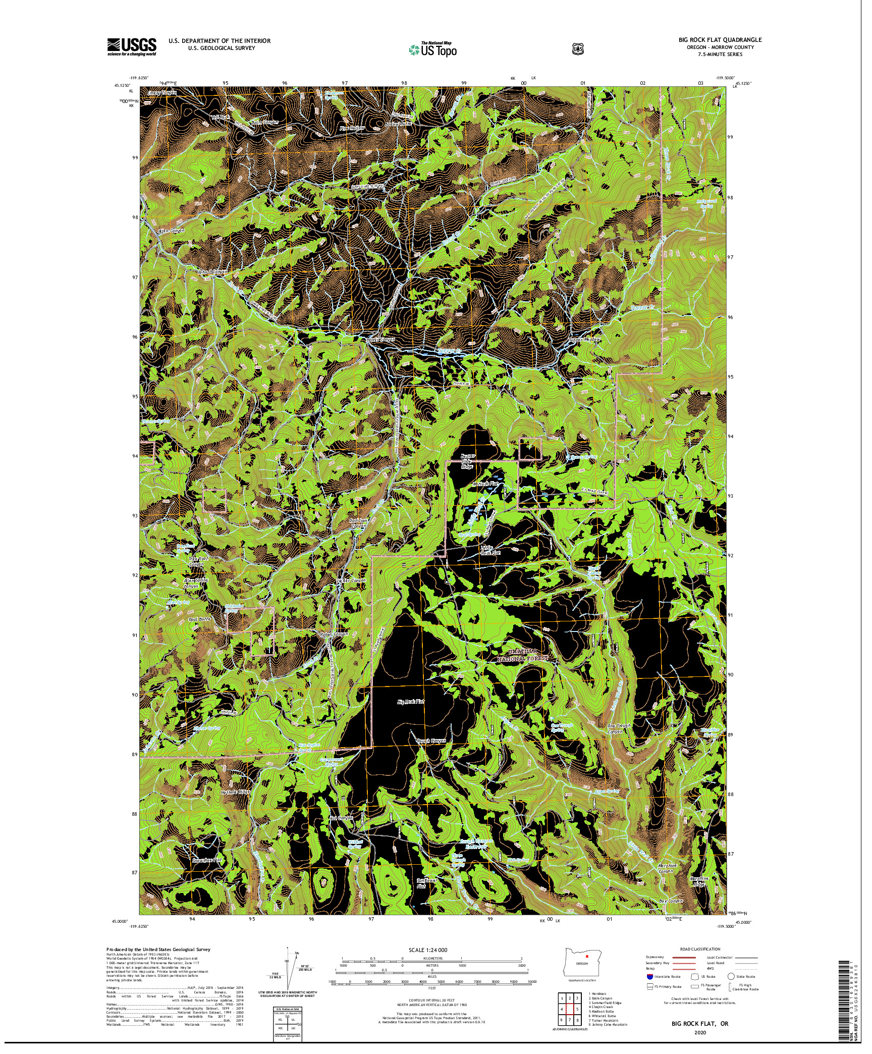 USGS US TOPO 7.5-MINUTE MAP FOR BIG ROCK FLAT, OR 2020