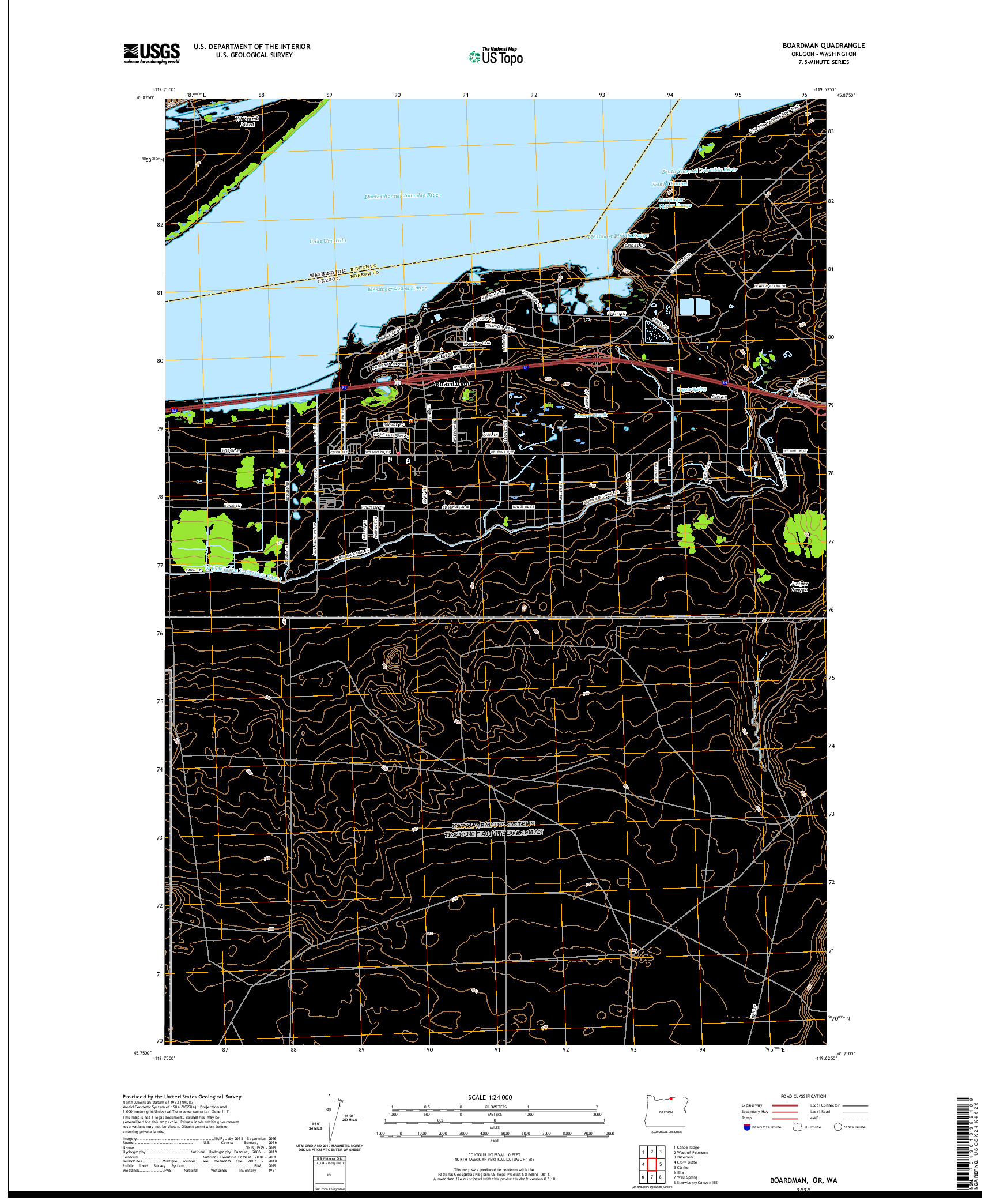 USGS US TOPO 7.5-MINUTE MAP FOR BOARDMAN, OR,WA 2020