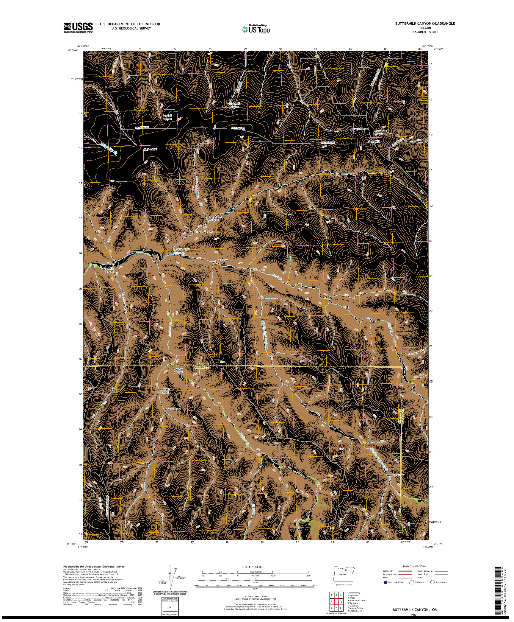 USGS US TOPO 7.5-MINUTE MAP FOR BUTTERMILK CANYON, OR 2020