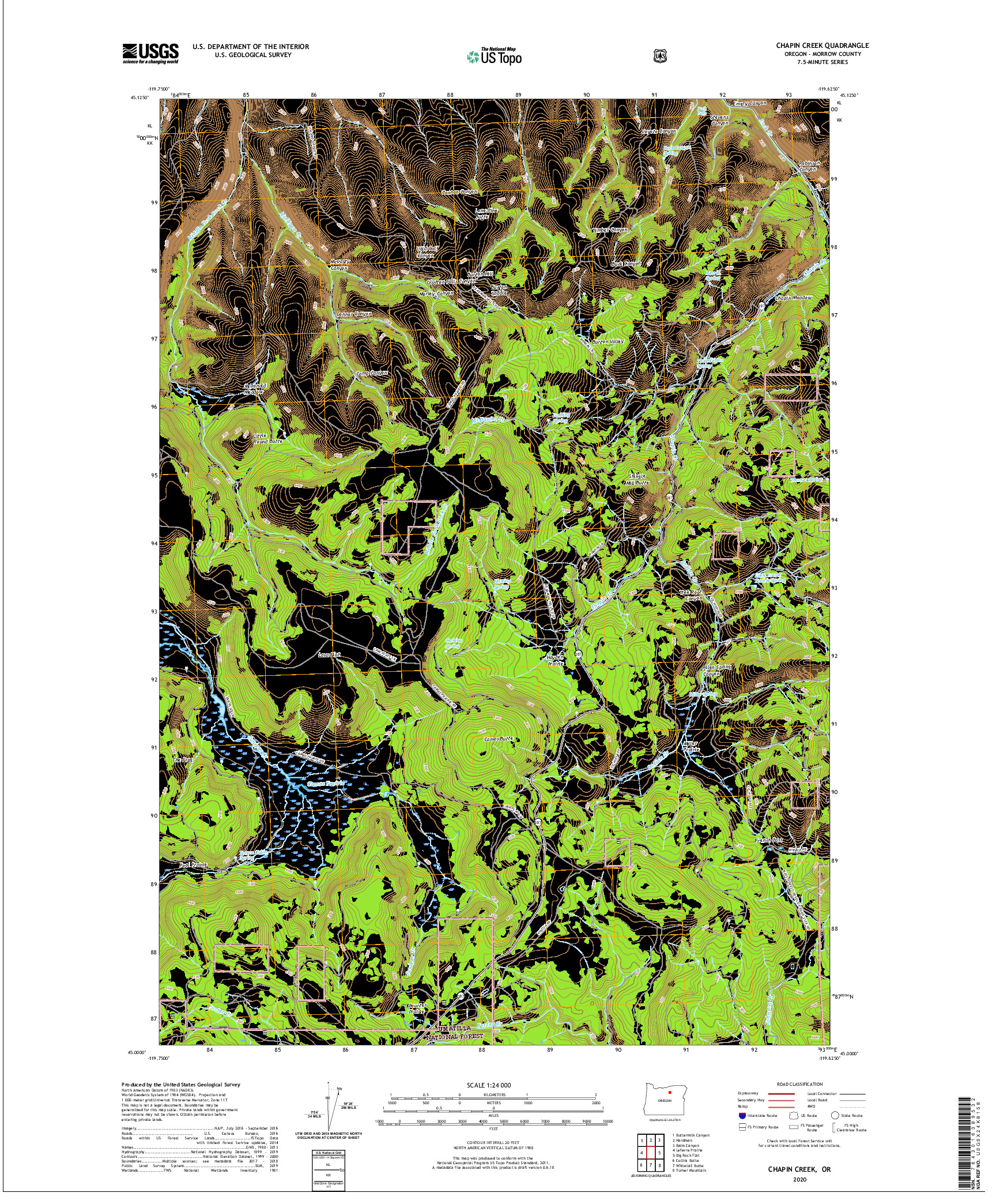 USGS US TOPO 7.5-MINUTE MAP FOR CHAPIN CREEK, OR 2020