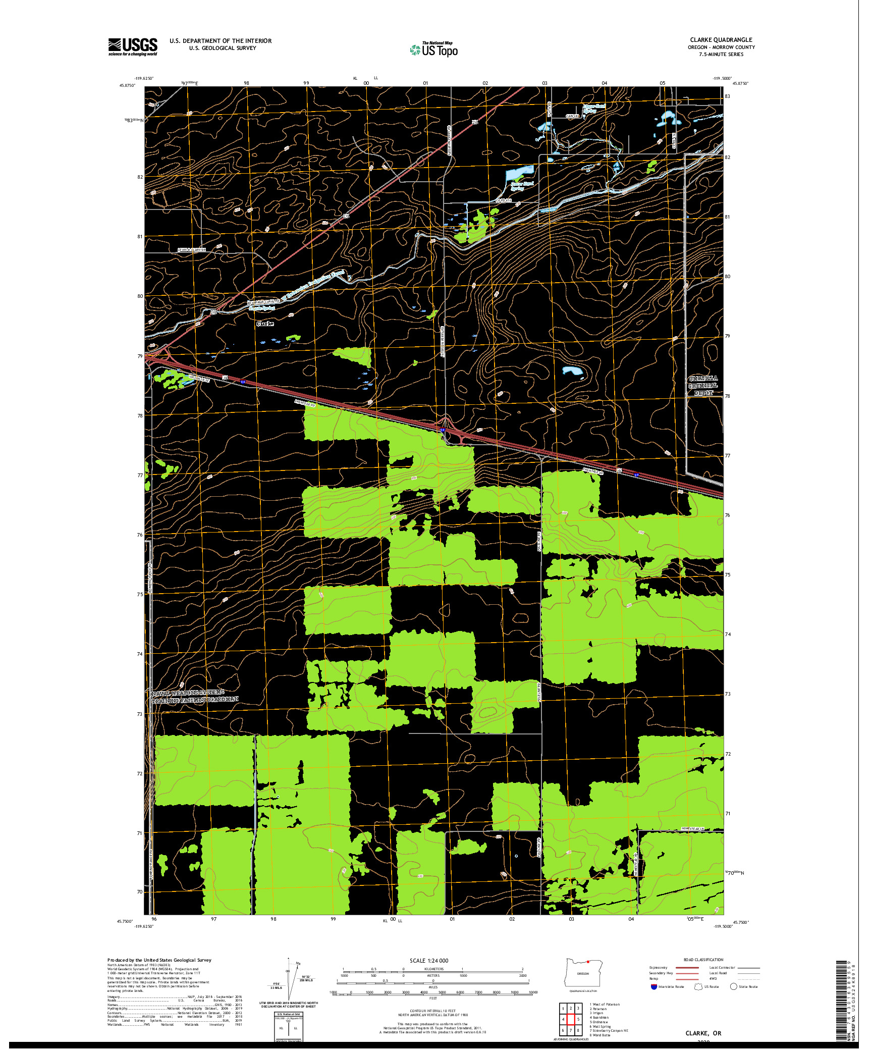 USGS US TOPO 7.5-MINUTE MAP FOR CLARKE, OR 2020