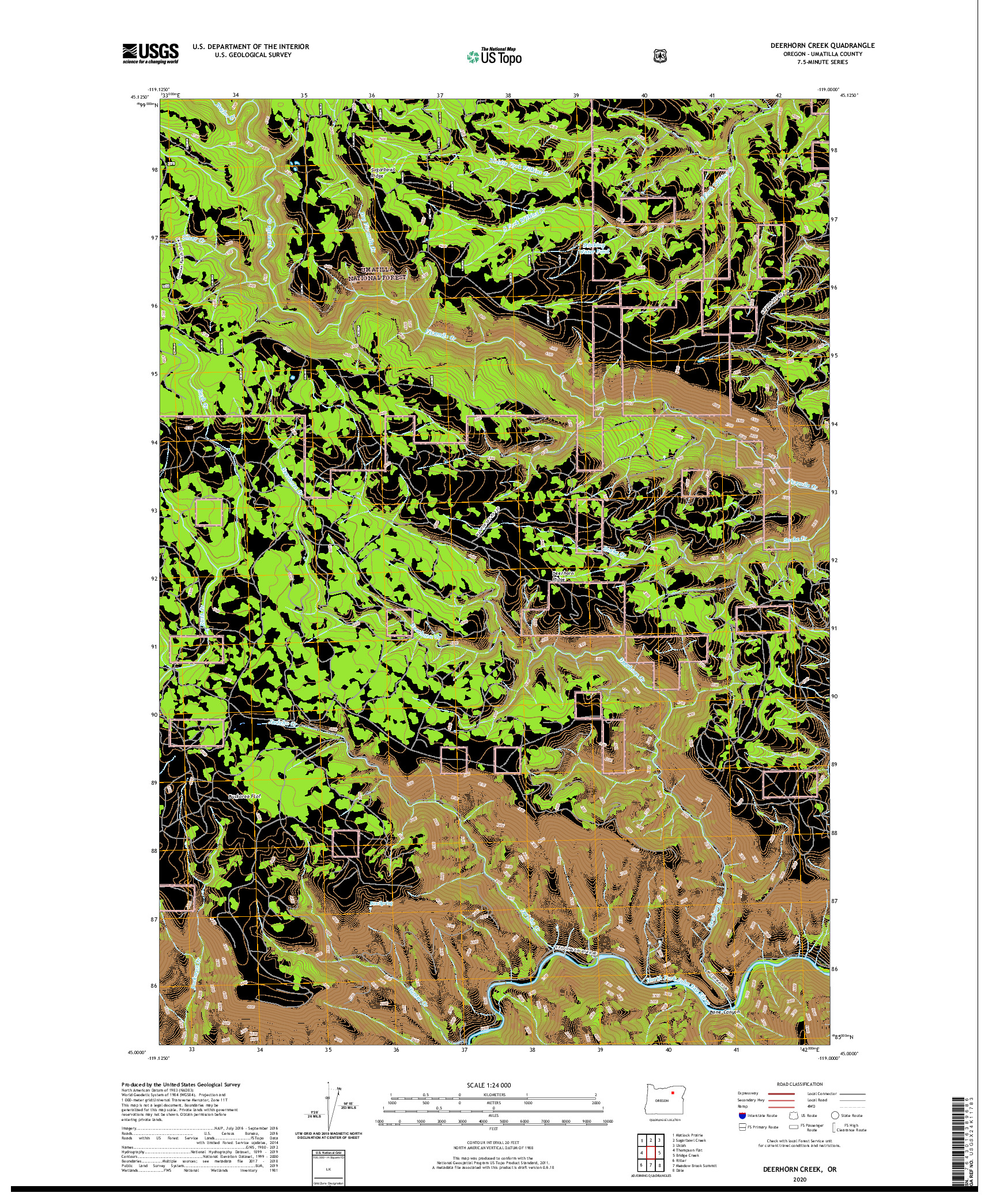 USGS US TOPO 7.5-MINUTE MAP FOR DEERHORN CREEK, OR 2020