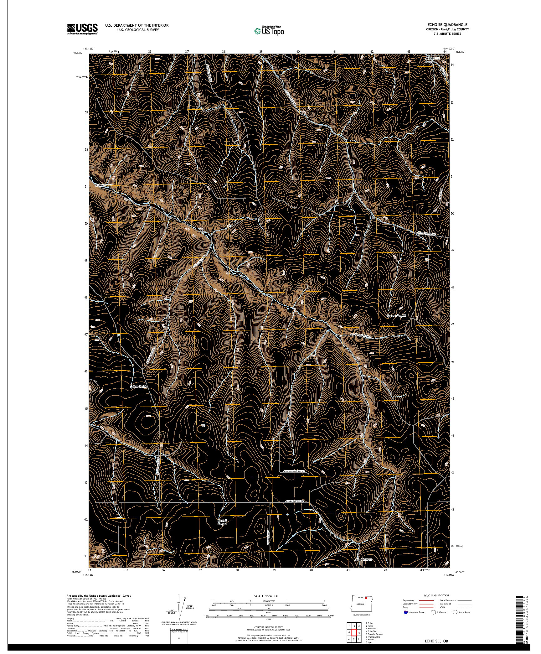 USGS US TOPO 7.5-MINUTE MAP FOR ECHO SE, OR 2020