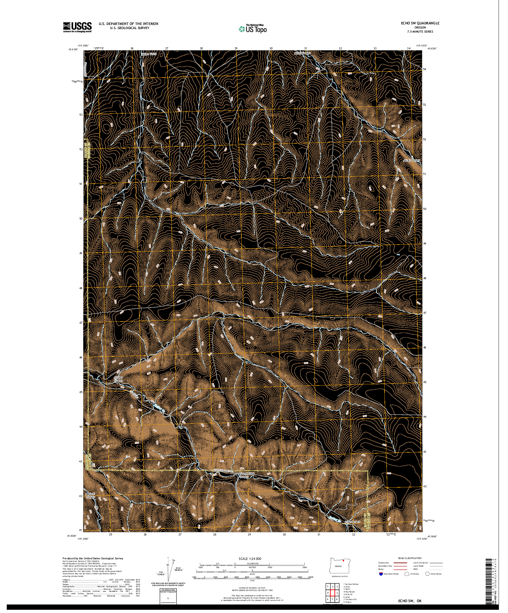 USGS US TOPO 7.5-MINUTE MAP FOR ECHO SW, OR 2020