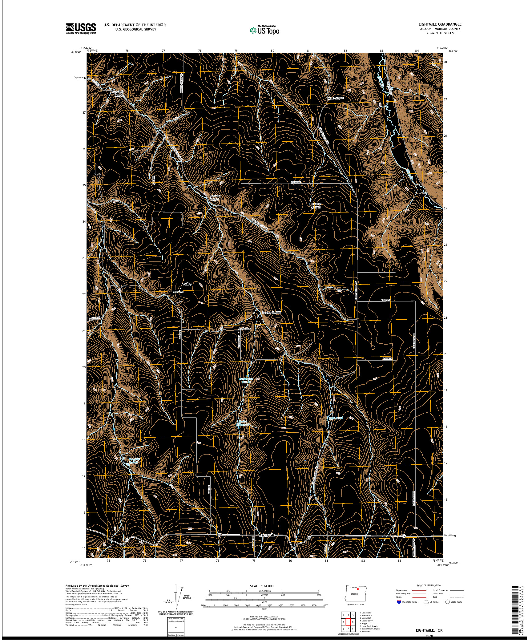 USGS US TOPO 7.5-MINUTE MAP FOR EIGHTMILE, OR 2020