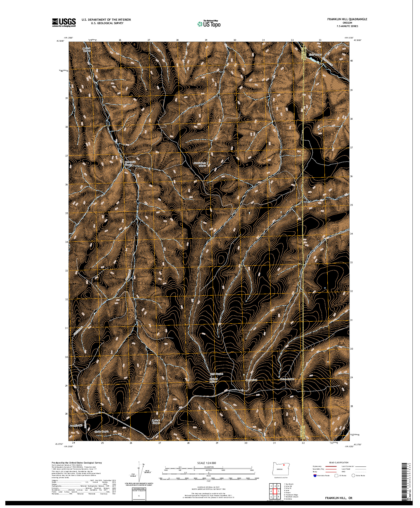 USGS US TOPO 7.5-MINUTE MAP FOR FRANKLIN HILL, OR 2020