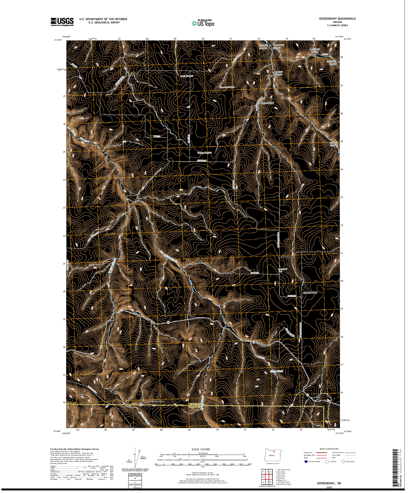 USGS US TOPO 7.5-MINUTE MAP FOR GOOSEBERRY, OR 2020