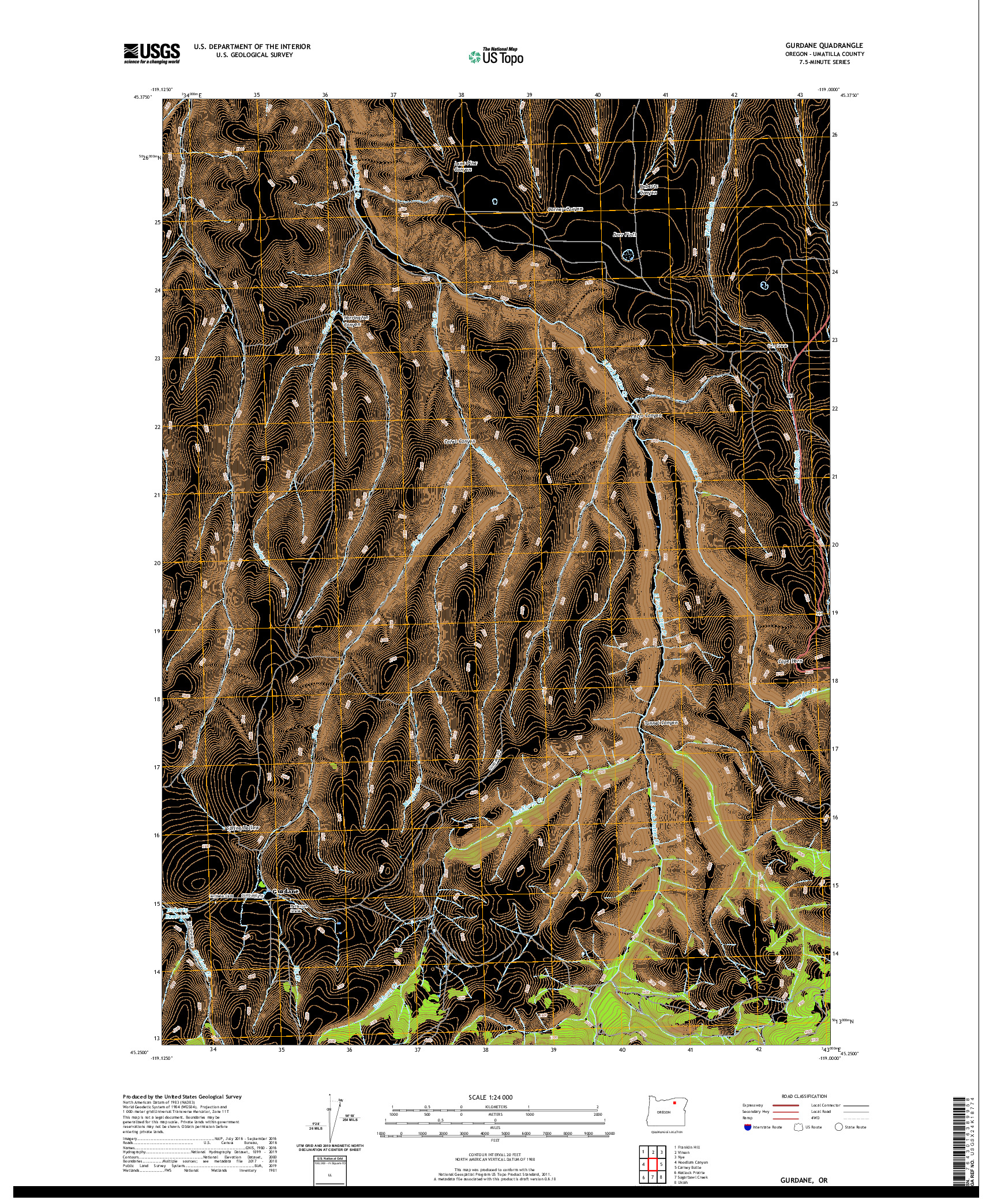 USGS US TOPO 7.5-MINUTE MAP FOR GURDANE, OR 2020