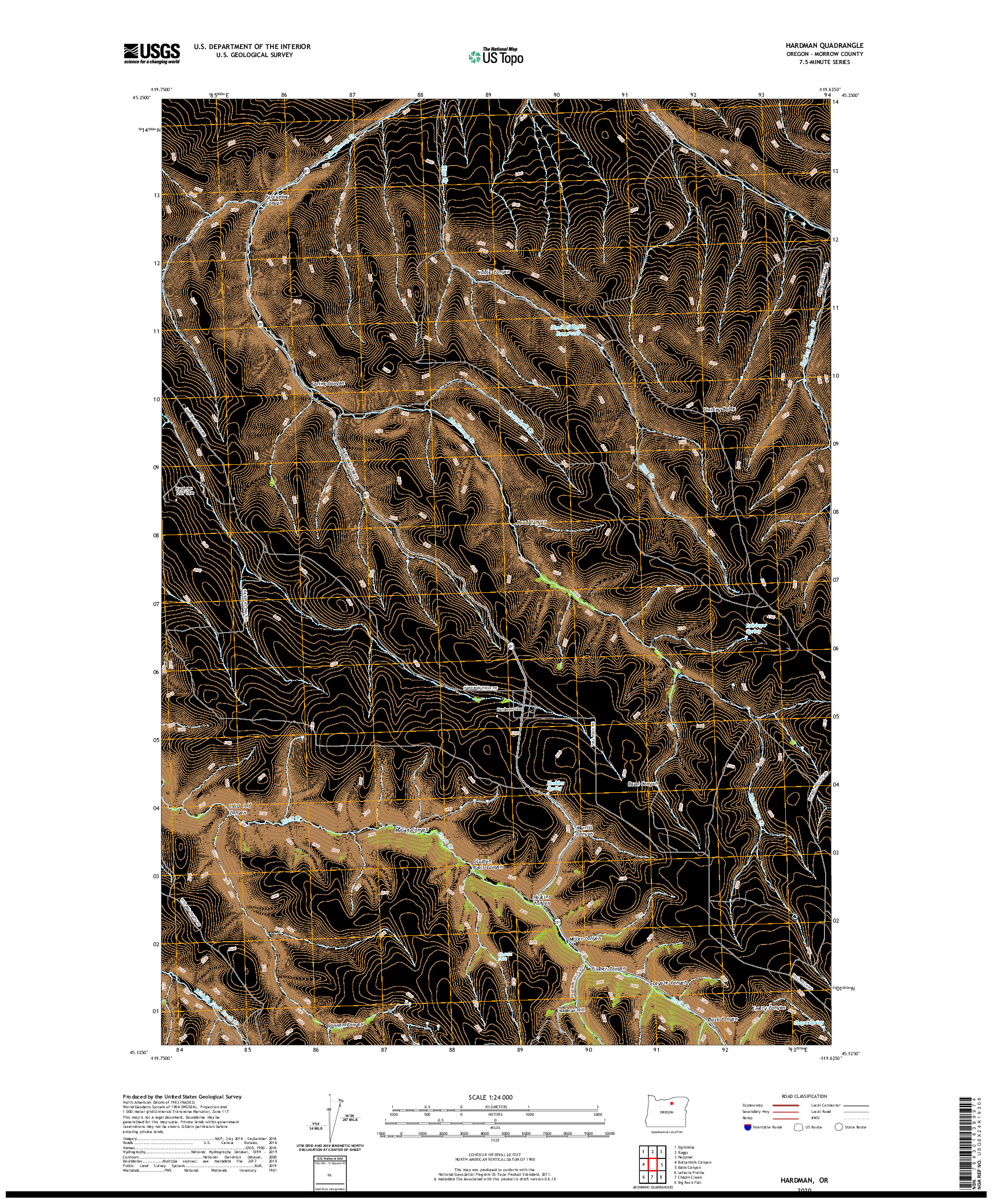 USGS US TOPO 7.5-MINUTE MAP FOR HARDMAN, OR 2020